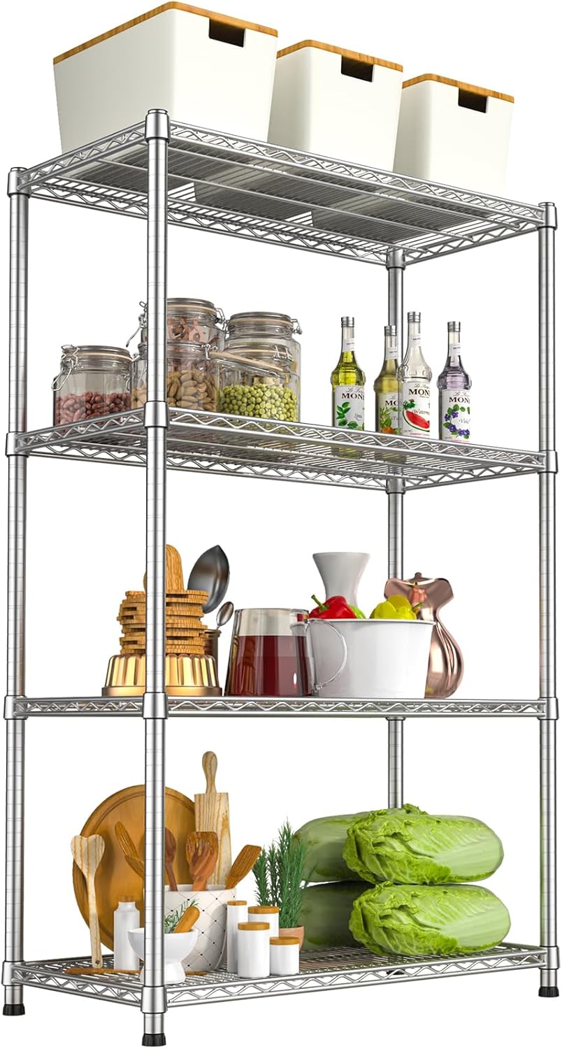 4-Shelf Heavy-Duty Metal Wire Shelving Unit Industrial Storage Rack 2200LBS Storage Shelves Adjustable Garage Shelving Storage Shelf Standing Organizer for Pantry Laundry Kitchen 14"Dx35.7"Wx59"H