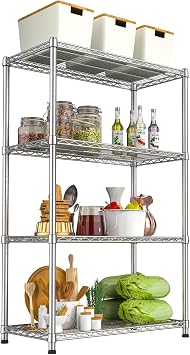 4-Shelf Heavy-Duty Metal Wire Shelving Unit Adjustable Wire Rack 2200LBS Storage Shelves Garage Shelving Storage Shelf Flower Stand for Pantry Laundry Kitchen 14" Dx35.7 Wx59 H