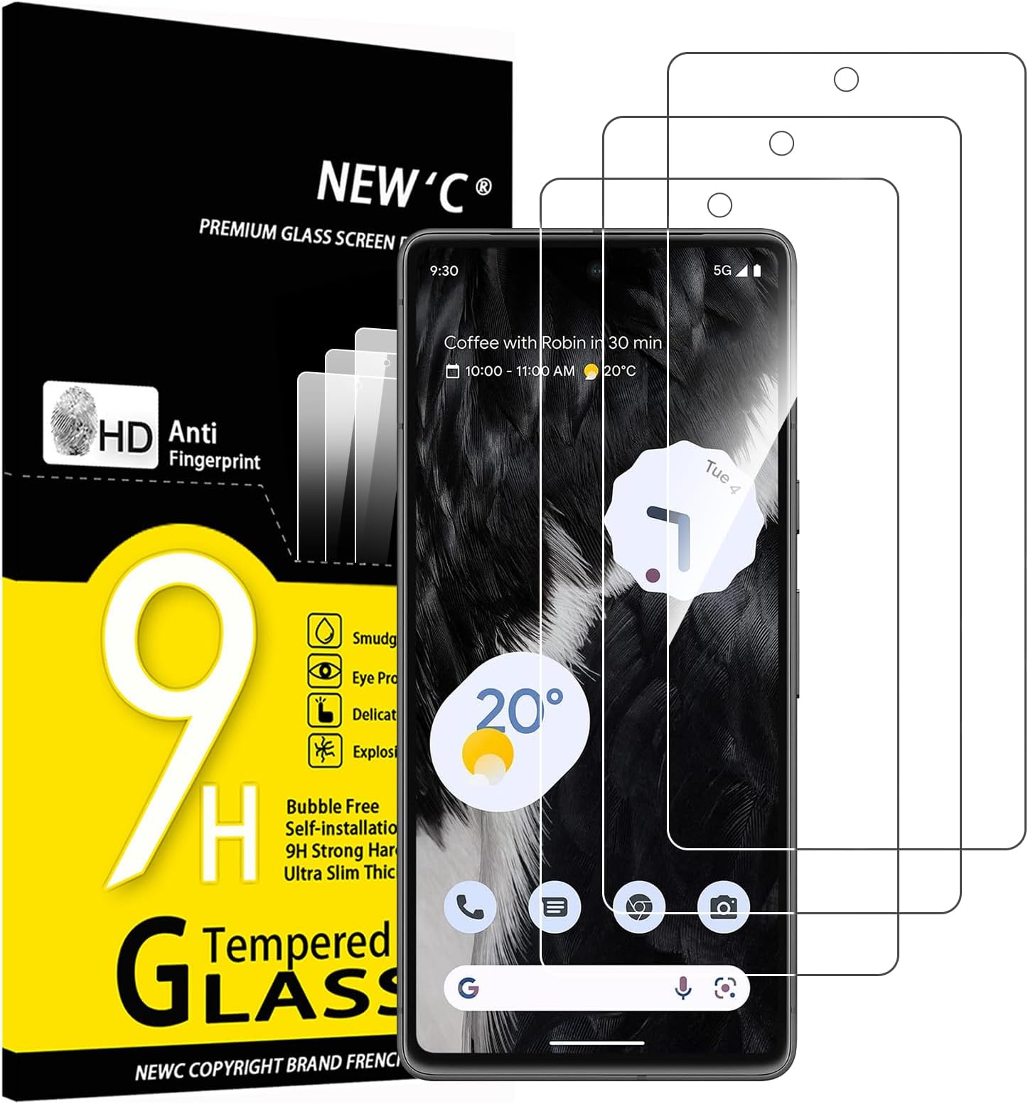 NEW'C [3 Pack Designed for Google Pixel 7 Screen Protector Tempered Glass, Case Friendly Ultra Resistant