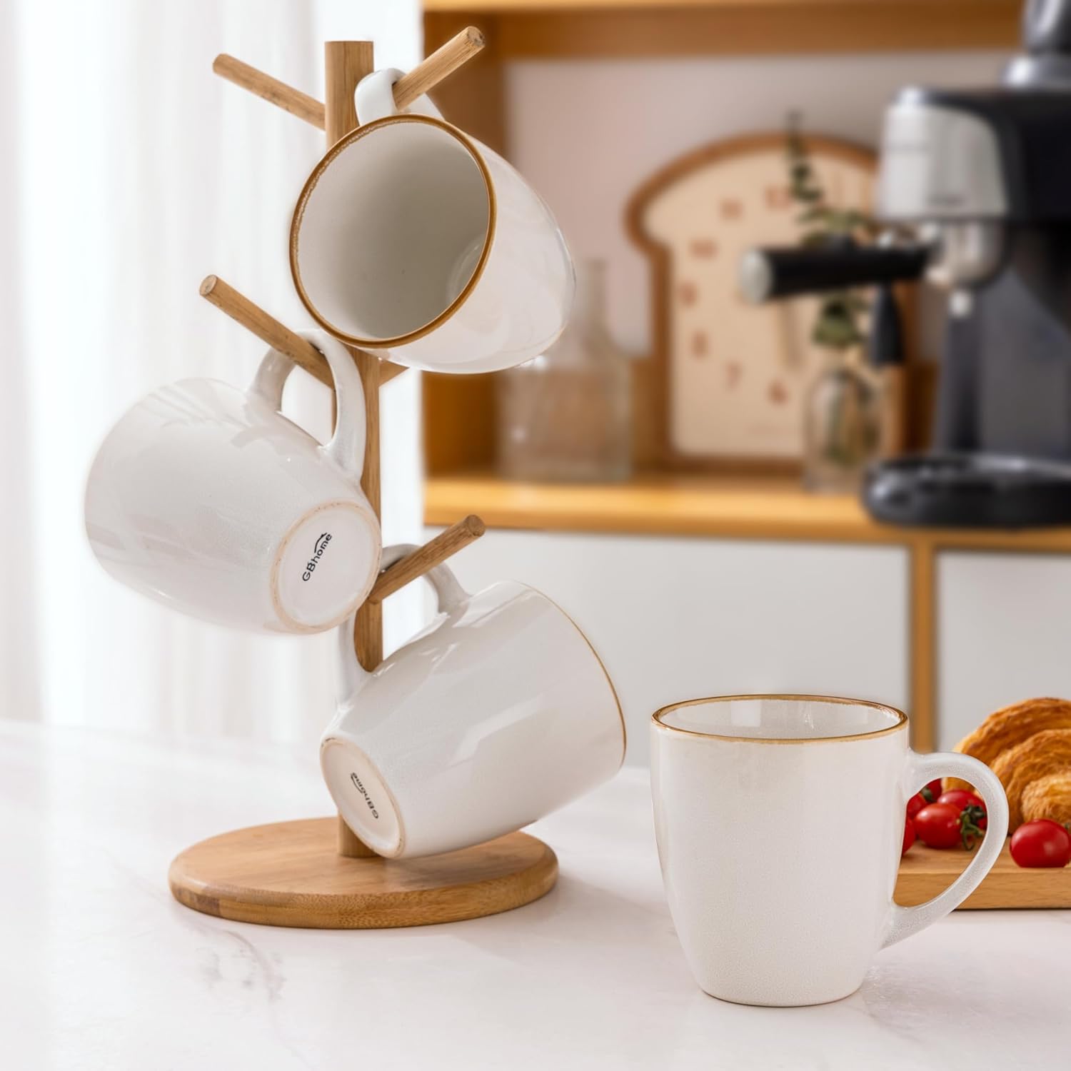 GBHOME Ceramic Coffee Mugs Set of 6, 12oz Stoneware Coffee Mugs Set For Dad Mom Women MEN, Light Weight Ceramic Coffee Cups for Latte/Tea/Beer/Hot Cocoa, Dishwasher & Microwave Safe-Pearl White - Image 8