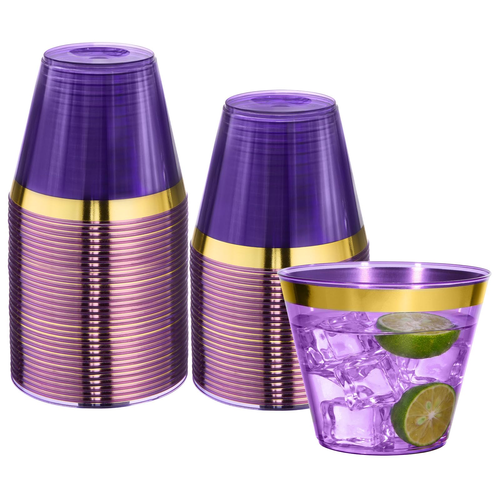 Bestluck 100Pack 9oz Gold Plastic Cups,Clear Disposable Cups with Gold Rim — Amazon image 15