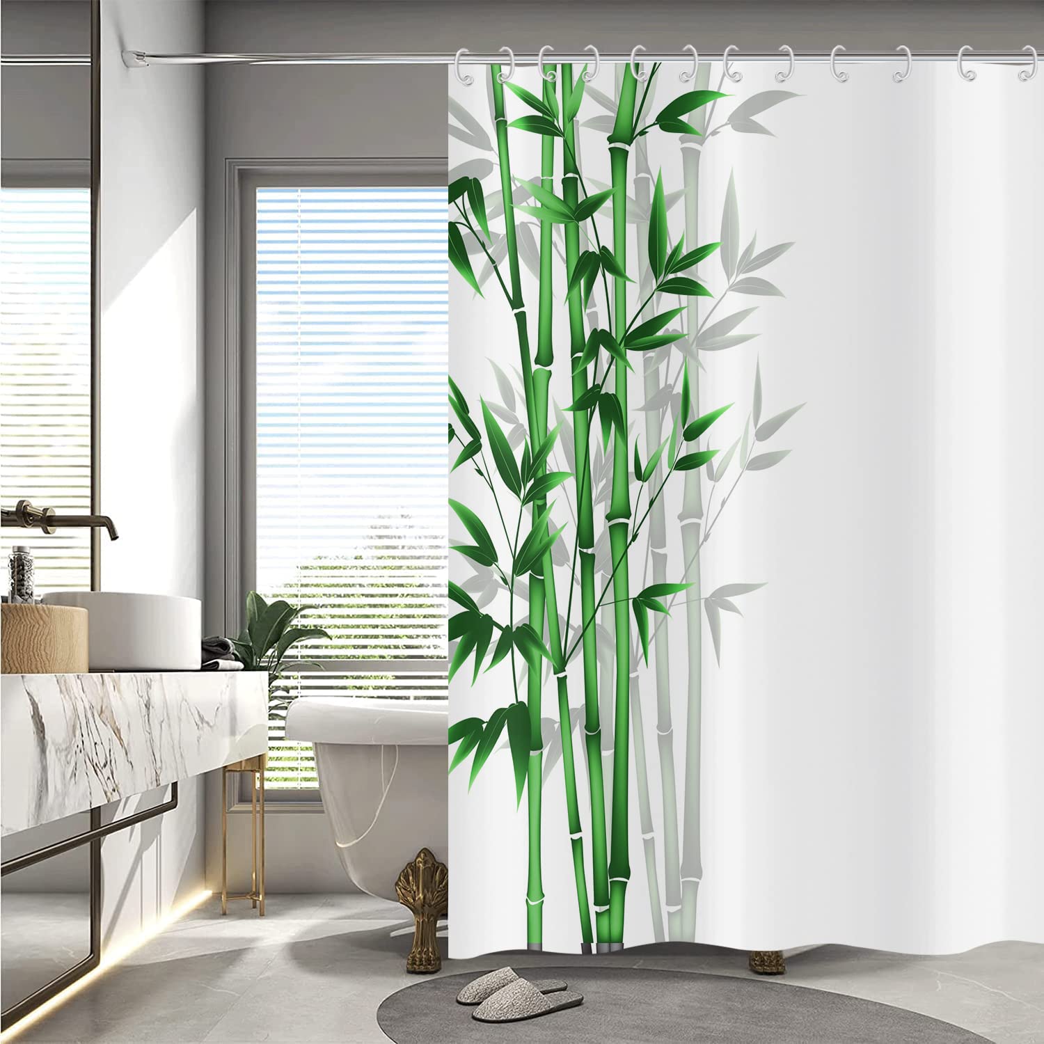Tenda Doccia Impermeabile E Antimuffa In Poliestere – 180x200 Cm Con Ganci Inclusi, Motivo Bambù, Verde, Facile Da Lavare