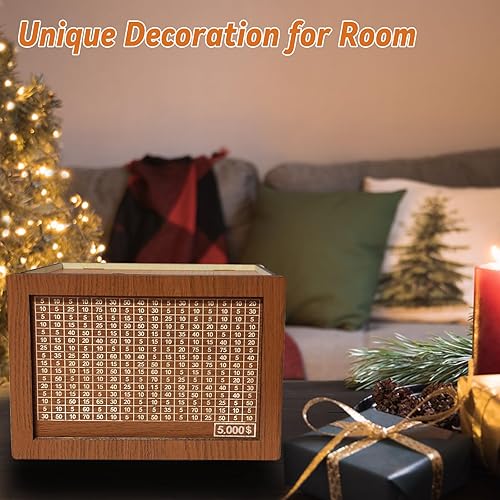 Miniatura 7 de Caja de dinero con mostrador, caja de dinero de madera reutilizable retro para dinero, caja de dinero con números y garrapatas, para adultos y