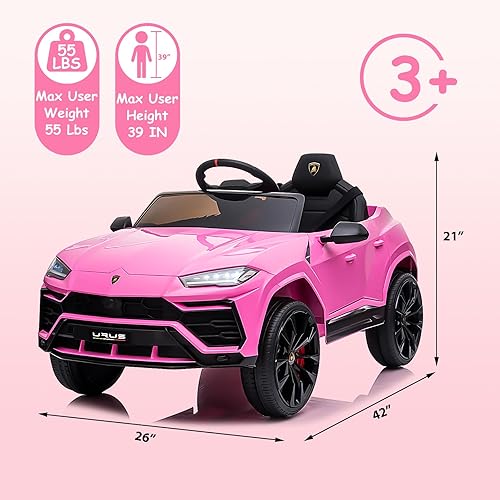 Miniatura 6 de Automóvil eléctrico Lamborghini de 12 V con control remoto, velocidad máxima de 2.5 mph, luces LED, reproductores de música, puertas con cerradura,