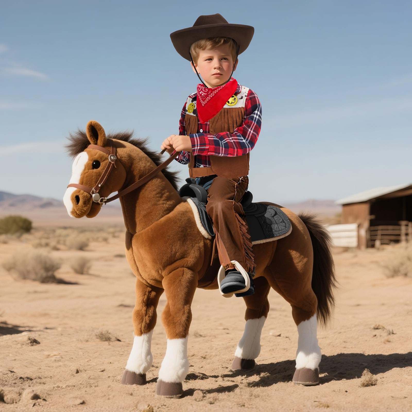 deAO Cowboy Costume Set for Kids Children's Western Cowboy Accessories with Hat Vest Fancy Dress Costumes - Image 2