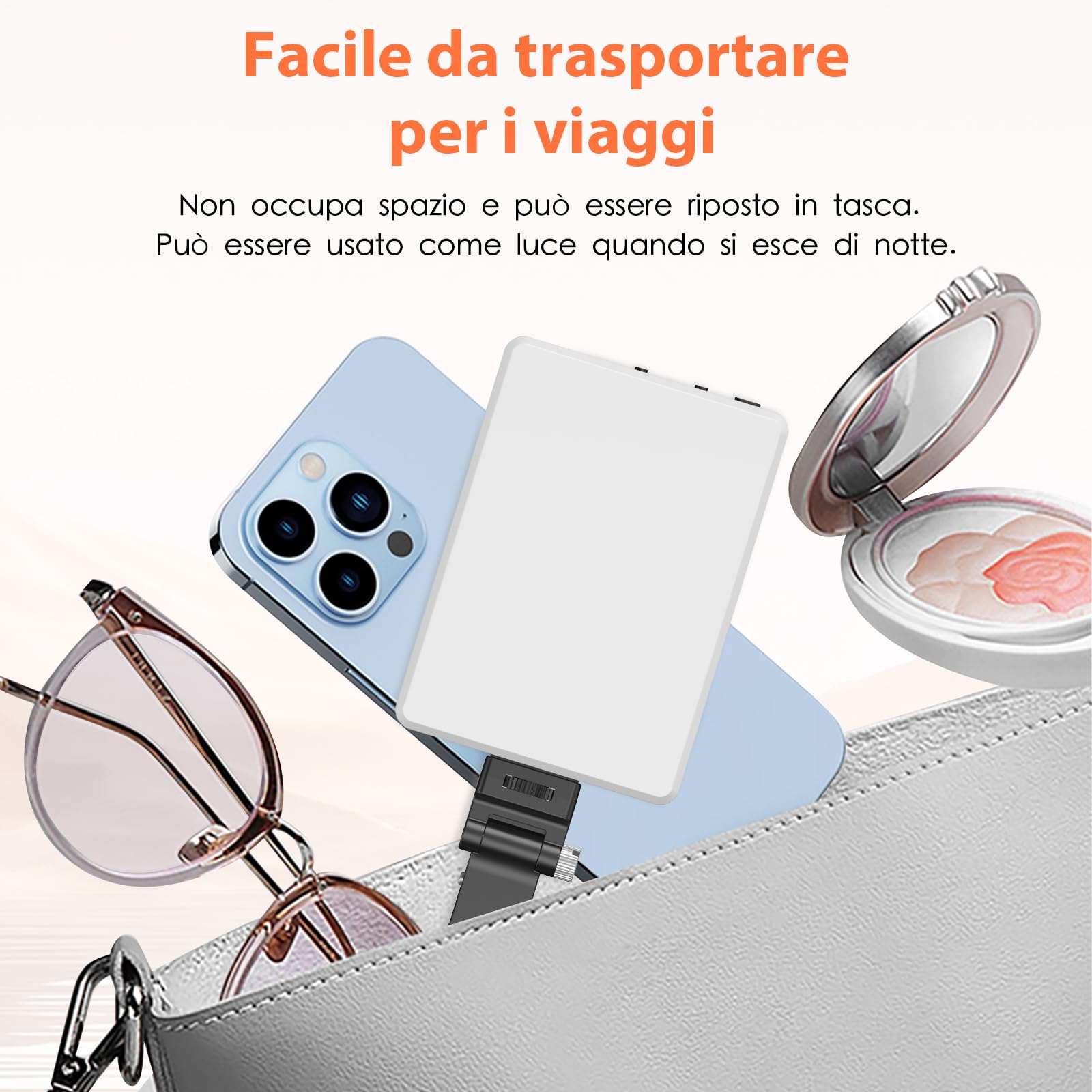 TONEOF Luce Selfie portatile, Flash Luce per telefono ricaricabile con clip e doppio foro tornito da 1/4", Luci per fotocamera 2500-9000K per Phone/computer portatile/tablet-Nero