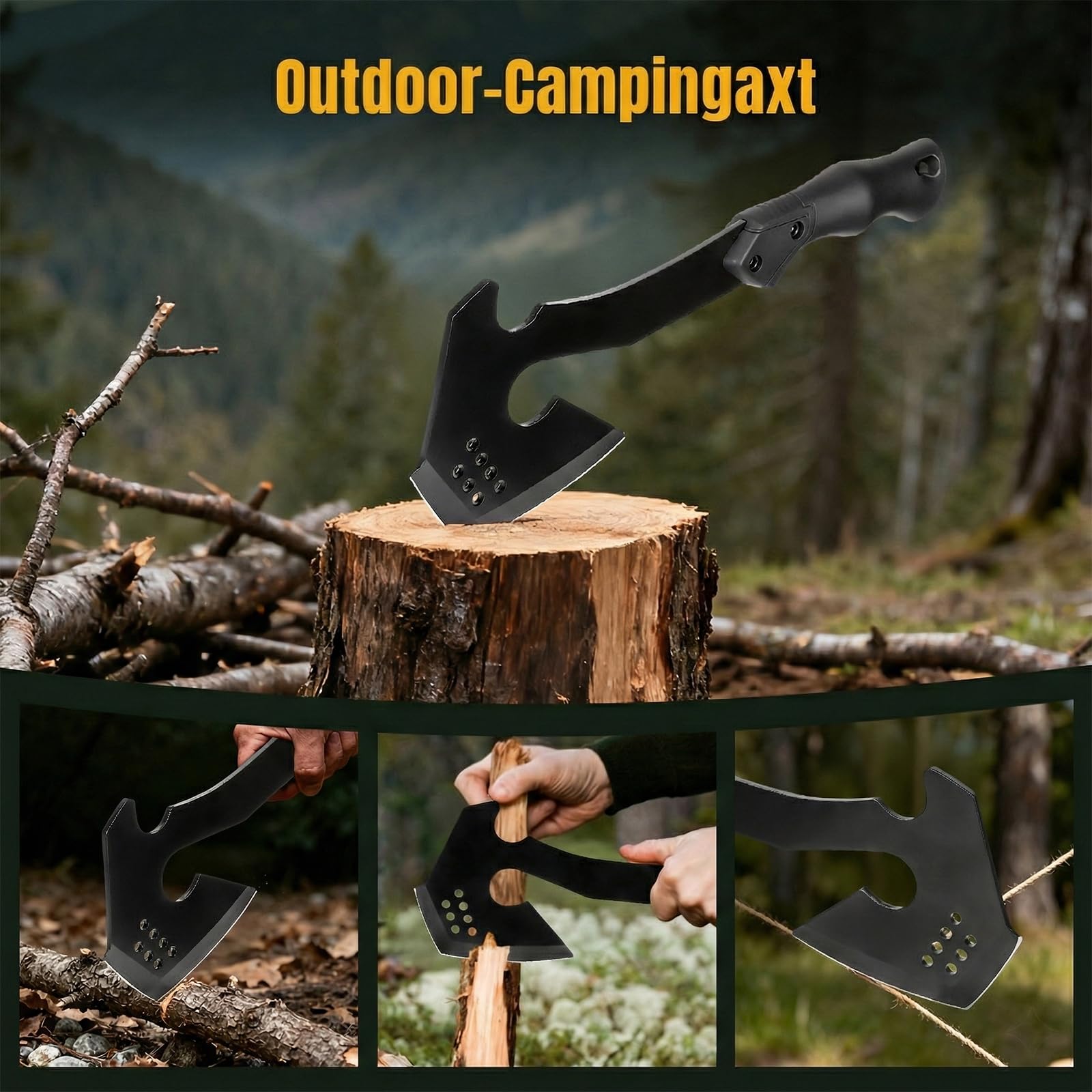 ISEYOU Campingbeil Axt Klein - Outdoor Handbeil aus 420 Edelstahl mit Nylonscheide - Scharfes Spaltbeil für Brennholz, Garten & Bushcraft - Robustes Universalbeil & Trekking Beil