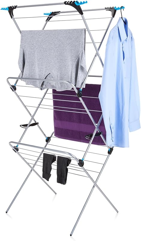 Minky Homecare Tendedero portátil de 3 niveles para interiores y exteriores, secador de aire plegable para ropa con 69 pies de espacio para colgar, color plateado