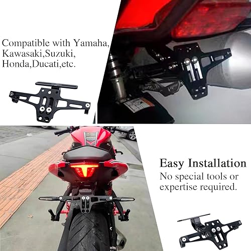 Miniatura 7 de Soporte universal para placa de matrícula de motocicleta, kit eliminador de guardabarros para cola compatible con Suzuki Yamaha, Kawasaki, Ducati,