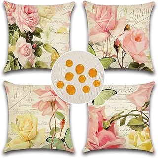 Artscope Imperméable Housse de Coussin, Lot de 4 Extérieur Papillons et Roses Roses Canapé Taie d'oreiller pour Patio Jardin Salon Chambre Décoration, 45x45cm