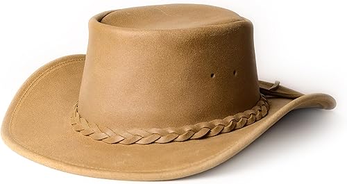 Miniatura 9 de Minnetonka Sombrero plegable unisex  Sombrero vaquero de ala plana con diseño portátil ala hecha a mano de cuero de calidad Café Oscuro S