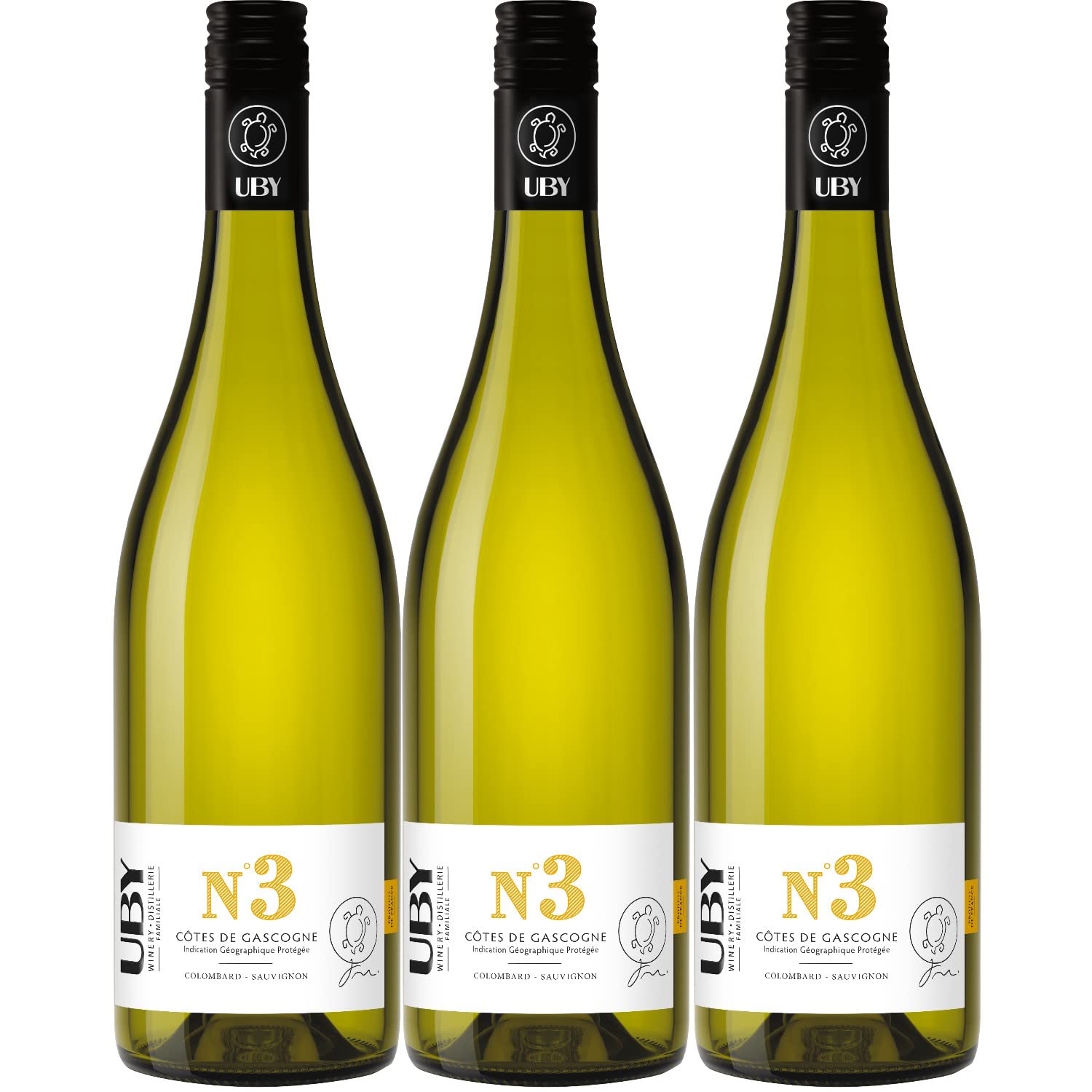 Uby N°3 Colombard Sauvignon Côtes de Gascogne IGP Weißwein Wein trocken Frankreich Inkl. FeinWert E-Book (3 x 0,75l)