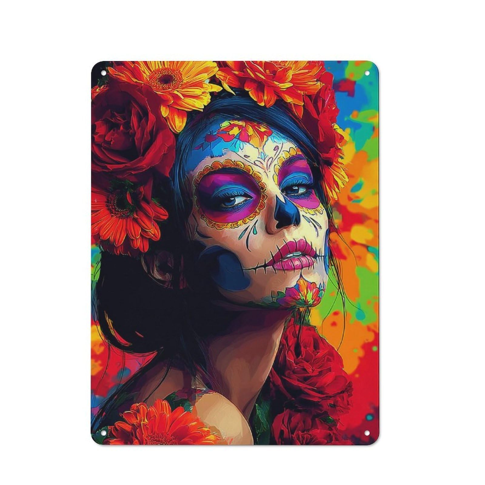 Day of The Dead Beauty Metal Wall Sign 40x30cm, Clean Industrial Loft Wall Plaque for Workspace, Cafe, Hallway Or Garage