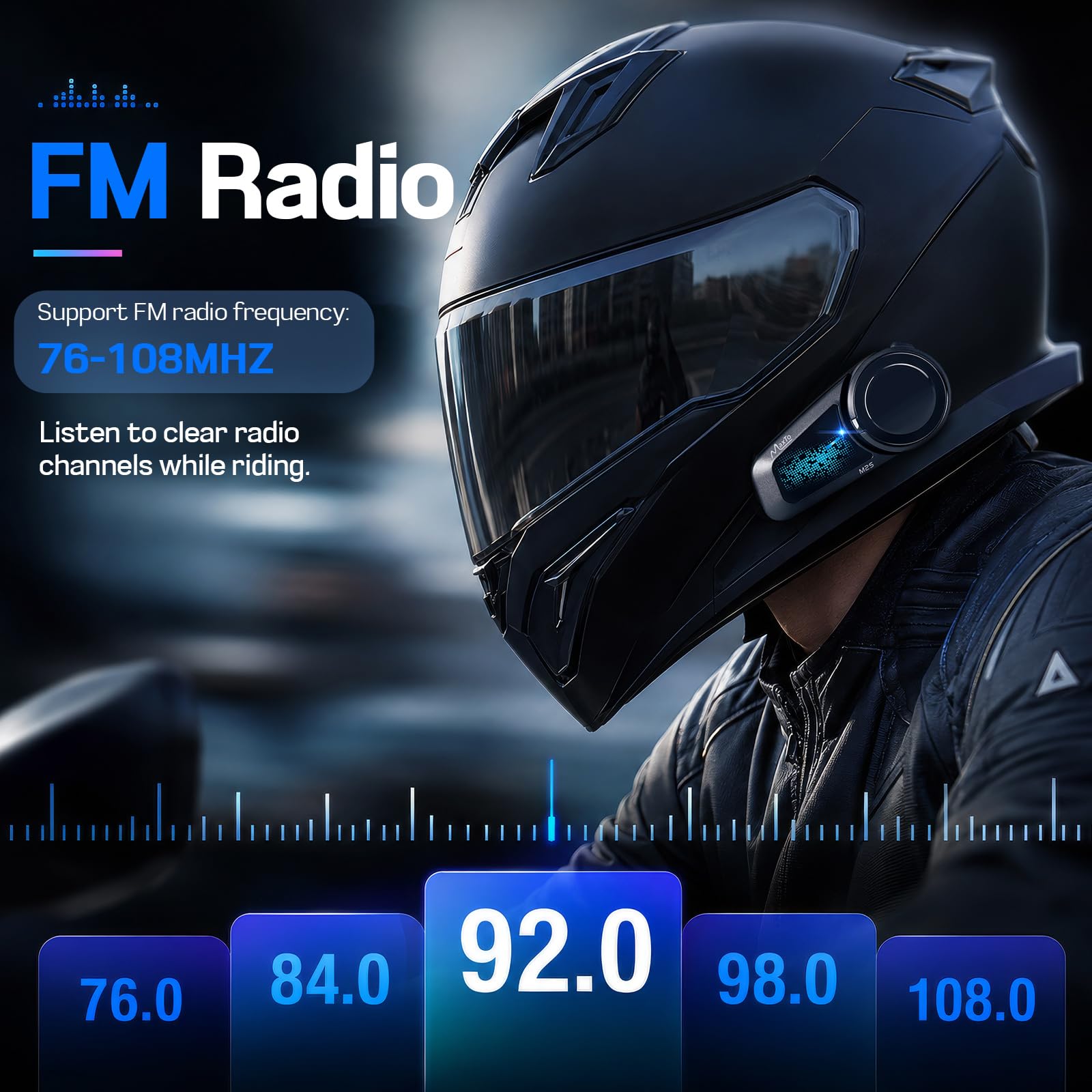 MAXTO Cuffie Bluetooth M2S per moto, sistema di comunicazione a 6 vie con sistema di comunicazione con impermeabilità IP67, assistente vocale, radio FM, condivisione musica, cancellazione del rumore