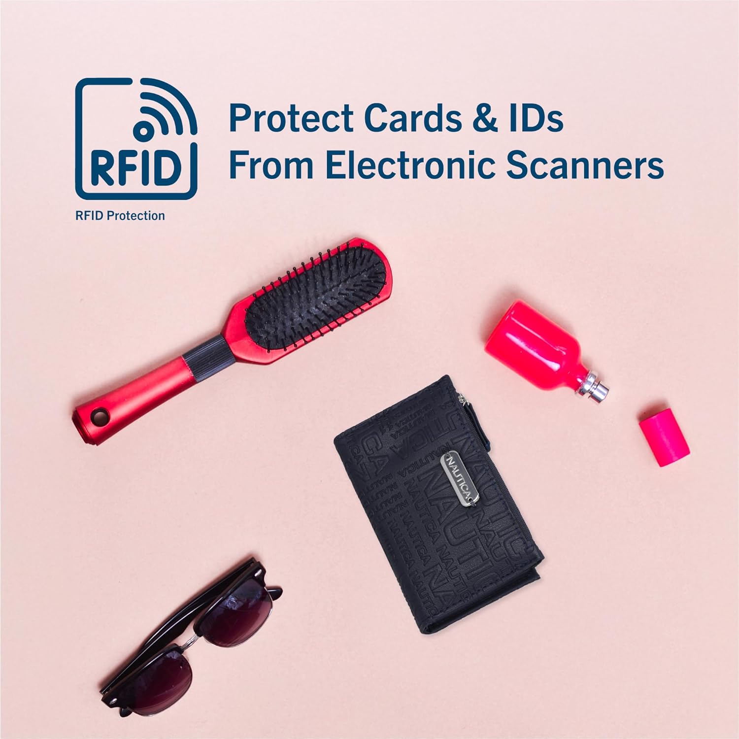 Nautica High Tide Womens Small Wallet, RFID Blocking Slim Credit Card Holder with Zipper Coin Pocket, Bifold Compact Wallet with ID Window, Black - Image 4