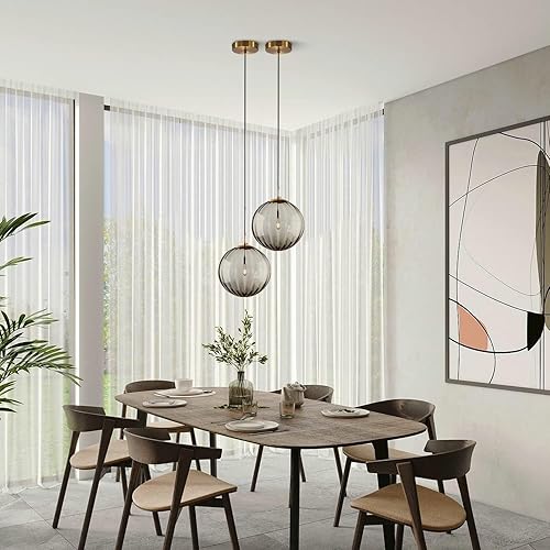 Miniatura 4 de KCO Lighting - Lámpara colgante moderna de globo grande, lámpara colgante de cristal gris humo de mediados de siglo, luces colgantes vintage,