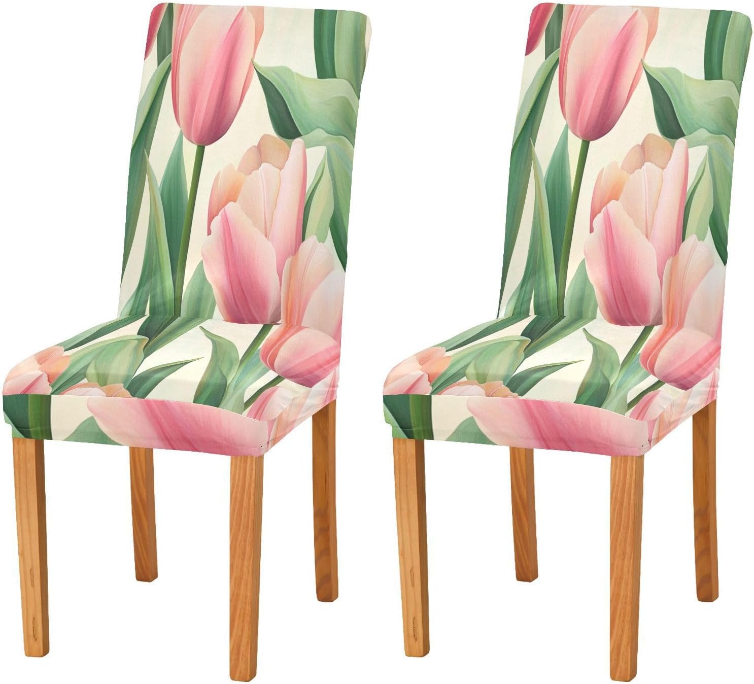 ALAZA Chair Covers for Dining Room, Romantic Spring Pink Tulip Stretch Chair Cover Sets Chair Protector Removable Washable for Ktichen Restaurant Hotel