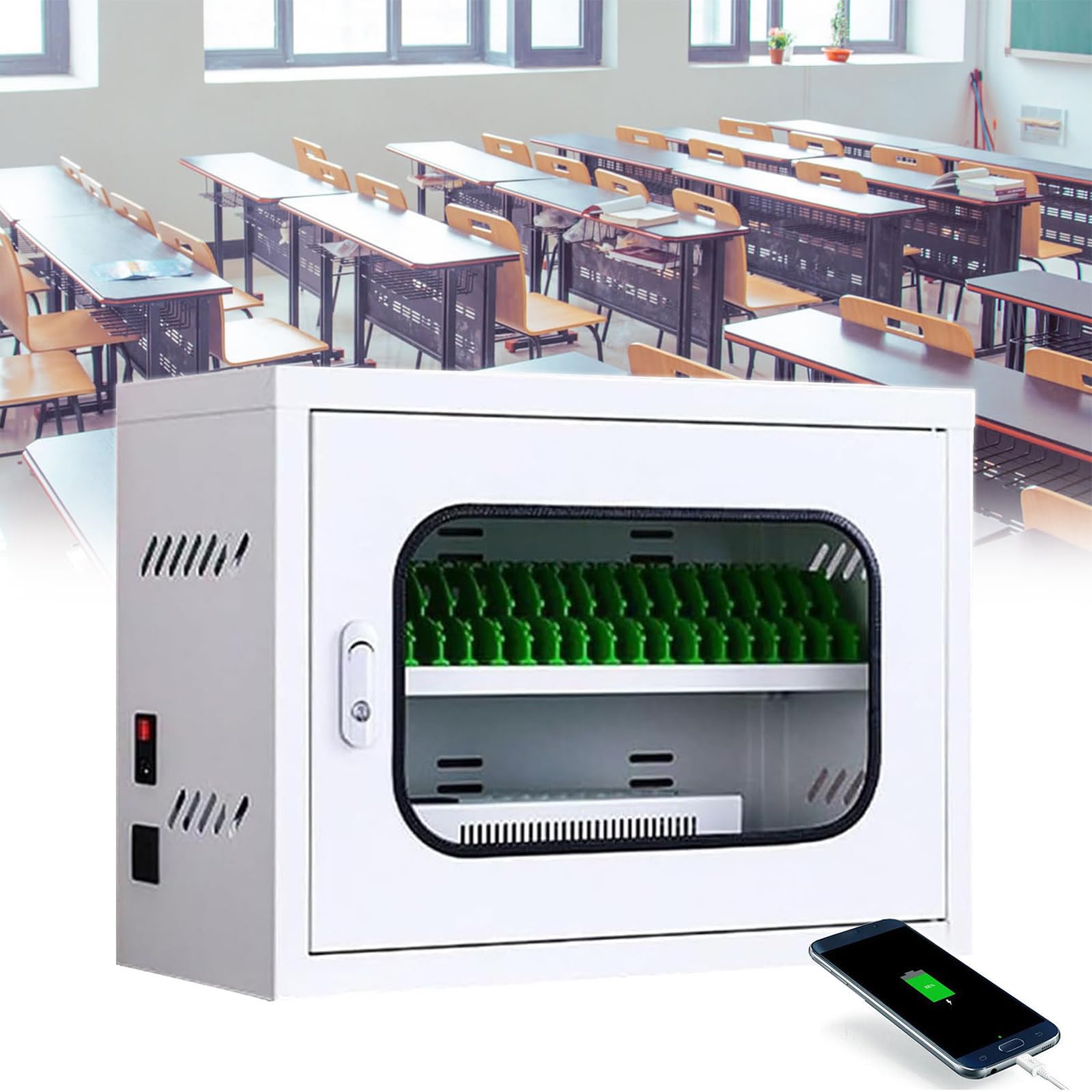 Estación de carga recargable para dispositivos móviles con ruedas, carrito de almacenamiento portátil para aula, oficina, hotel