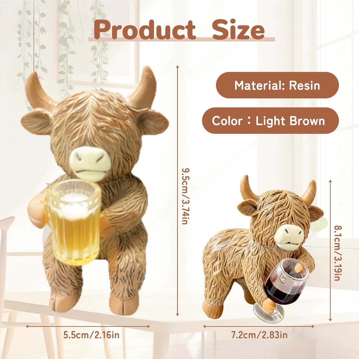 2 Pcs Highland Cow Planter Pot Hugger Figurine,Funny Resin-Light Brown | Resin,Outdoor&Indoor,Funny Decoration