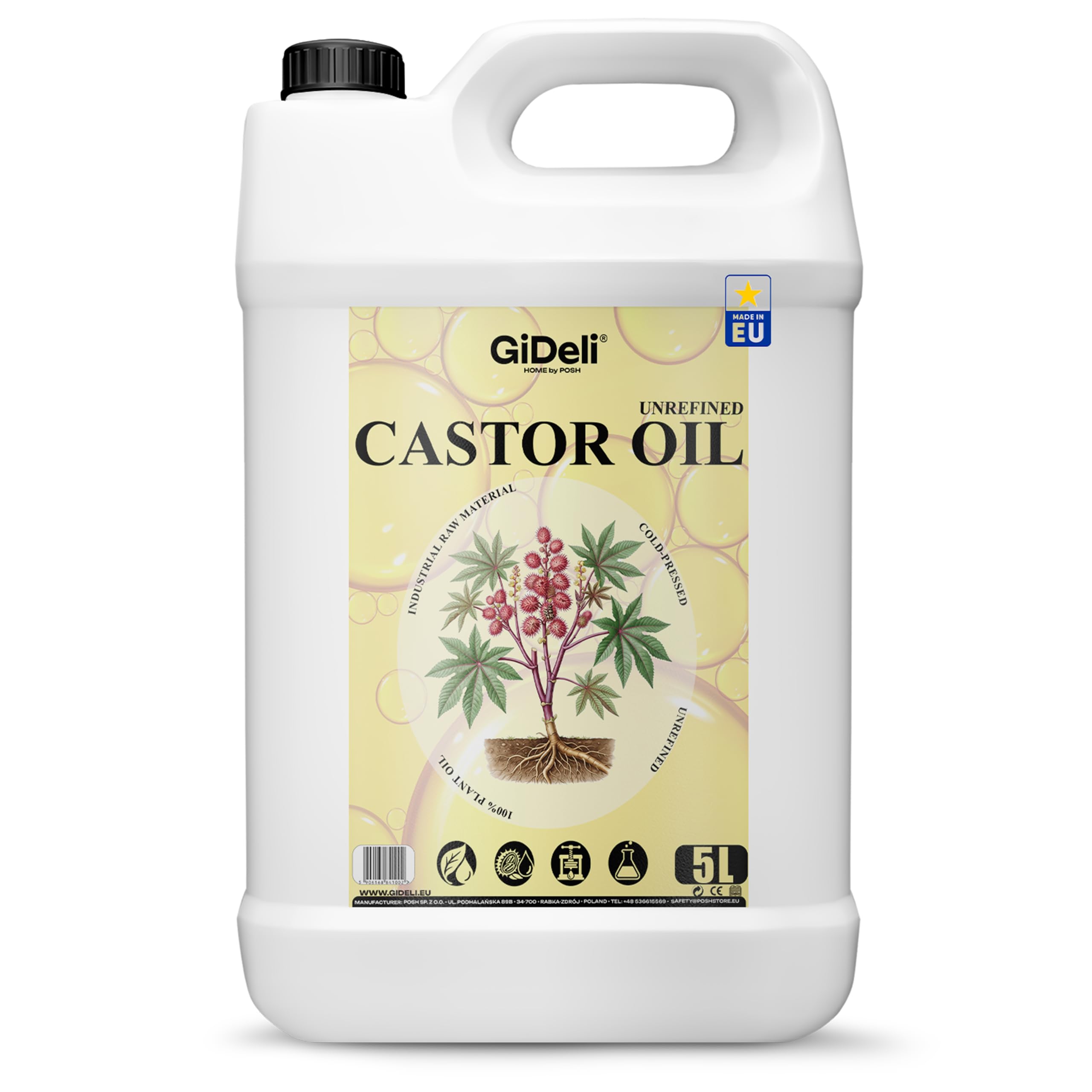 GiDeli Rizinusöl Kaltgepresst 5L Castor Oil Ph. Eur. für Haare und Haut