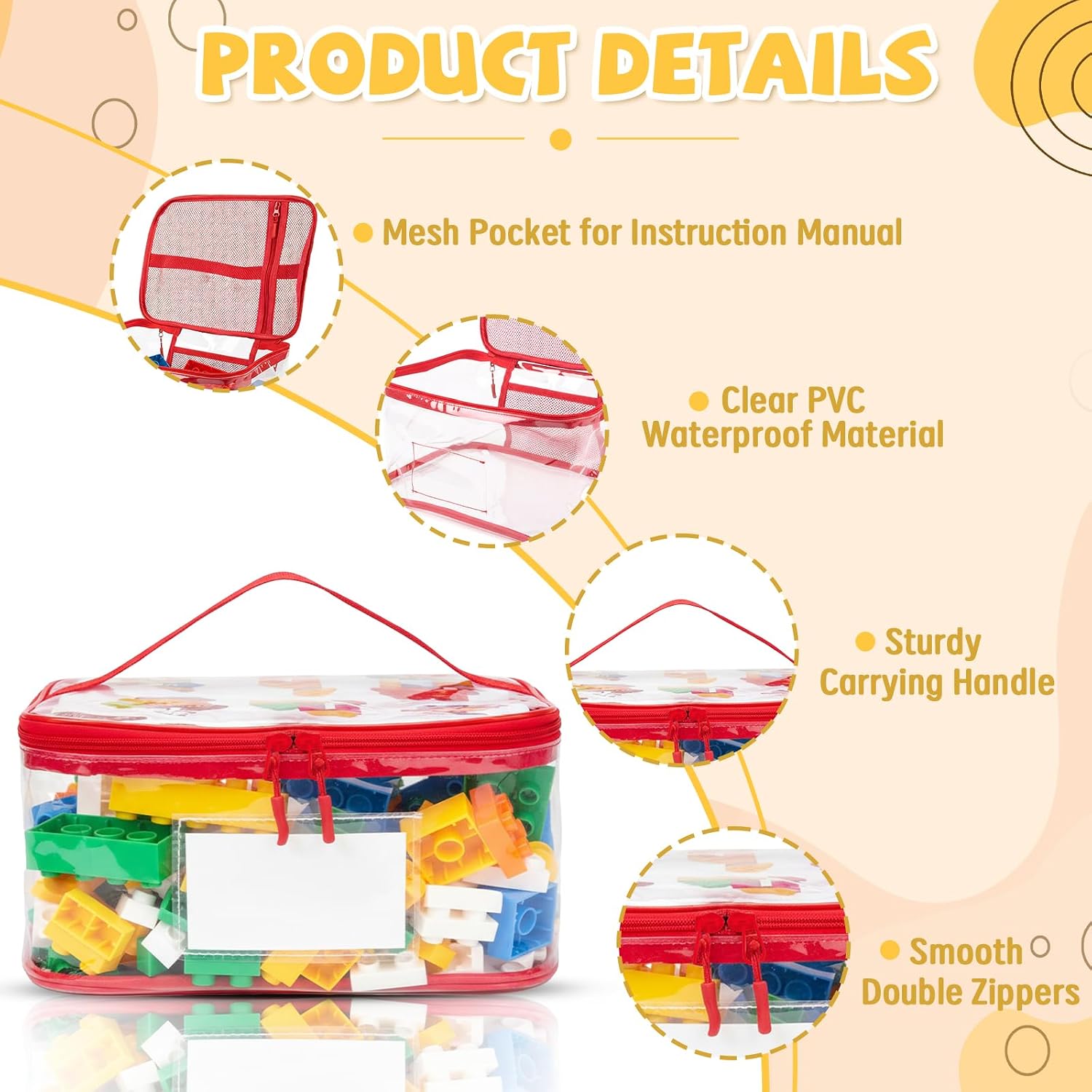 12-Pack Large Toy Storage Bags - Clear PVC Toy Storage Organizer Bags with Zipper, Waterproof Transparent Toys Organizer Bag, Reusable Large Toys Bag for Organizing Kids Travel