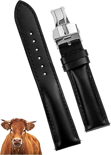 Correa de reloj de cuero vintage con cierre desplegable de liberación rápida para hombres y mujeres, hecha a mano, extra suave, correa de repuesto