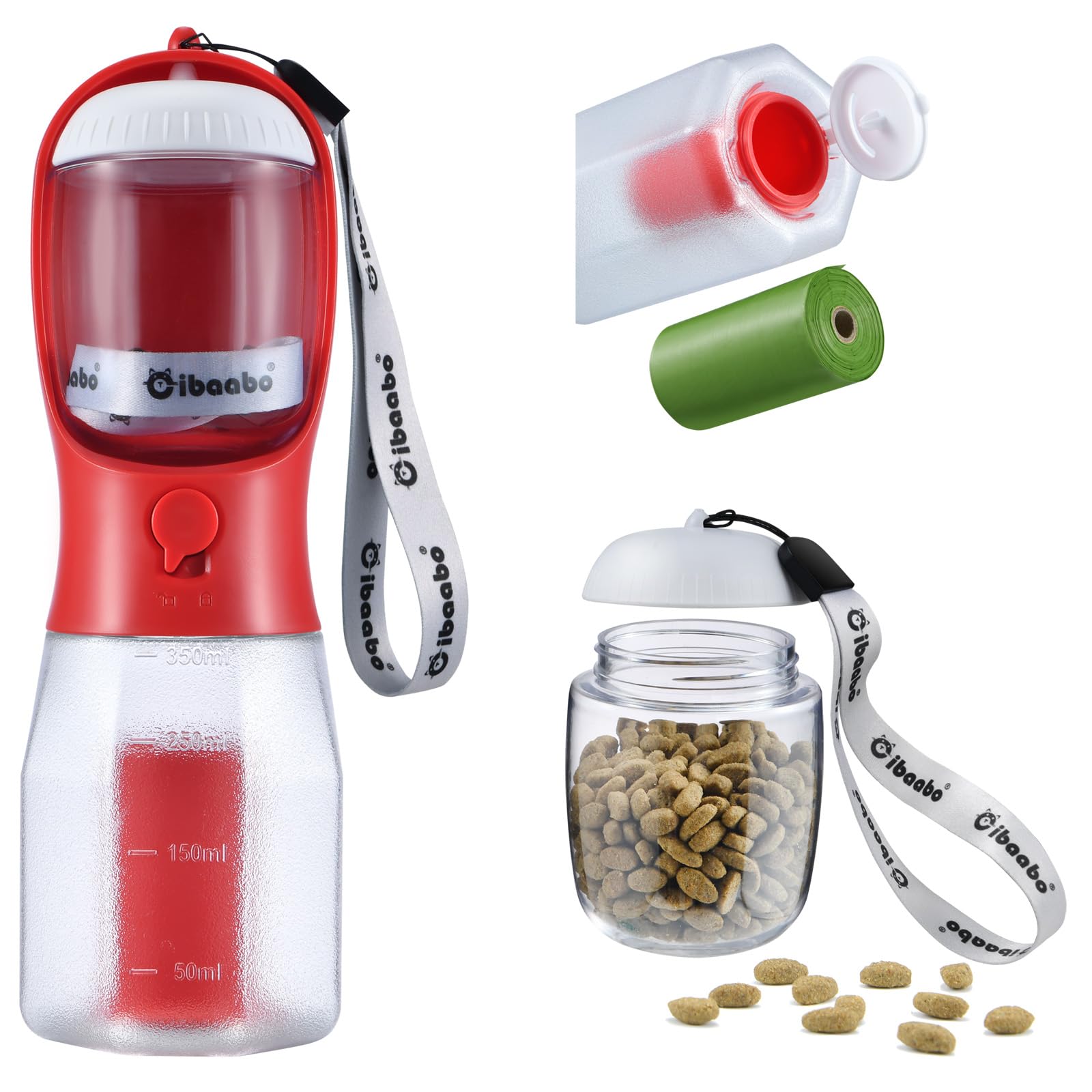 Cibaabo Dog Water Bottle with Food Container &amp; Poop Bag Holder &amp; Filter