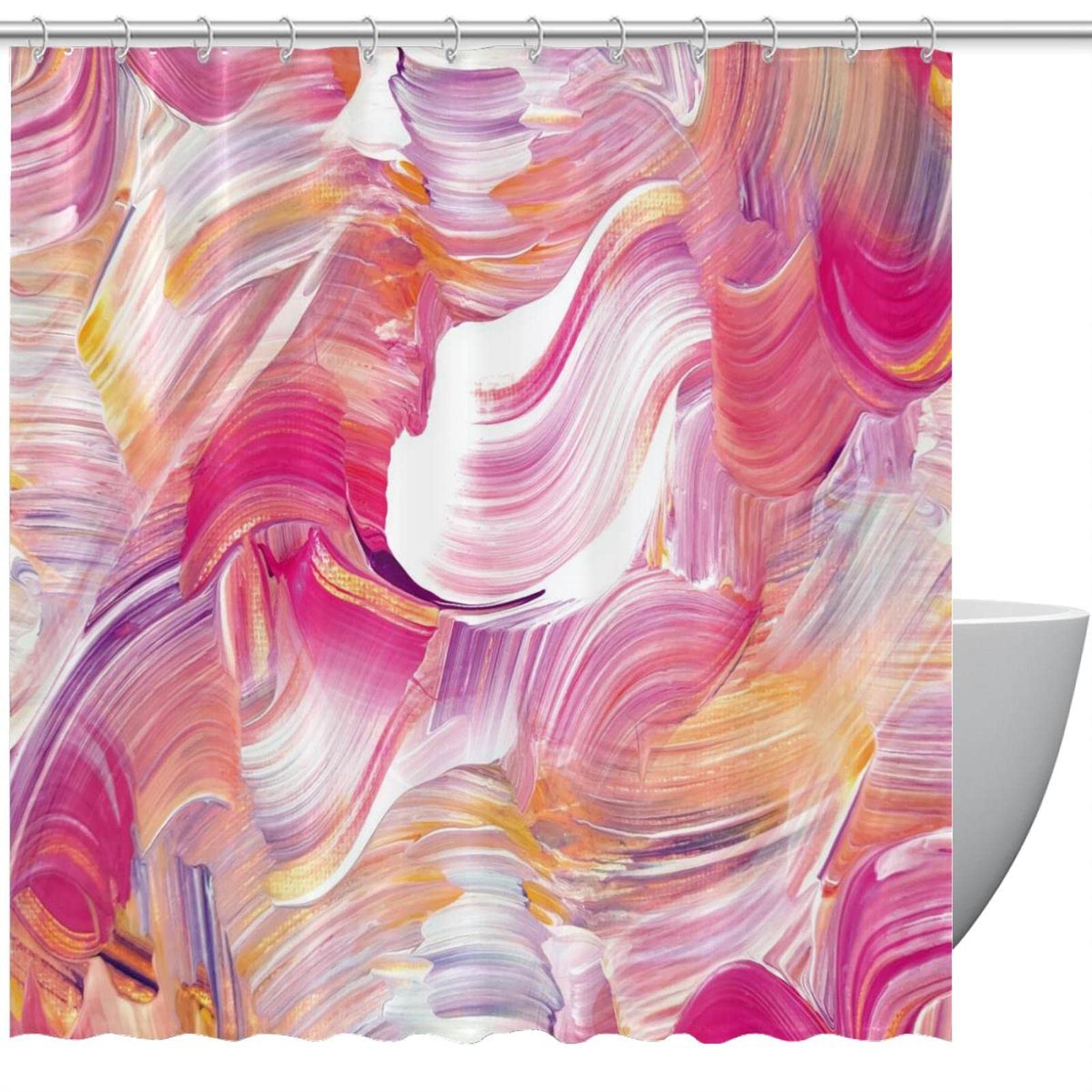 Rideau de douche abstrait rose 183 cm en textile noble et résistant avec crochets