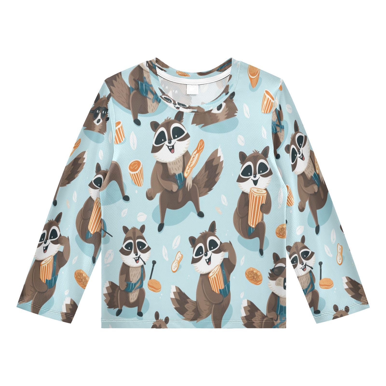 Boys Rash Guard Swim Shirt Long Sleeve UPF+ 50 Sun Shirts Quick Dry Shirt Brown Raccoon for Toddler Kids