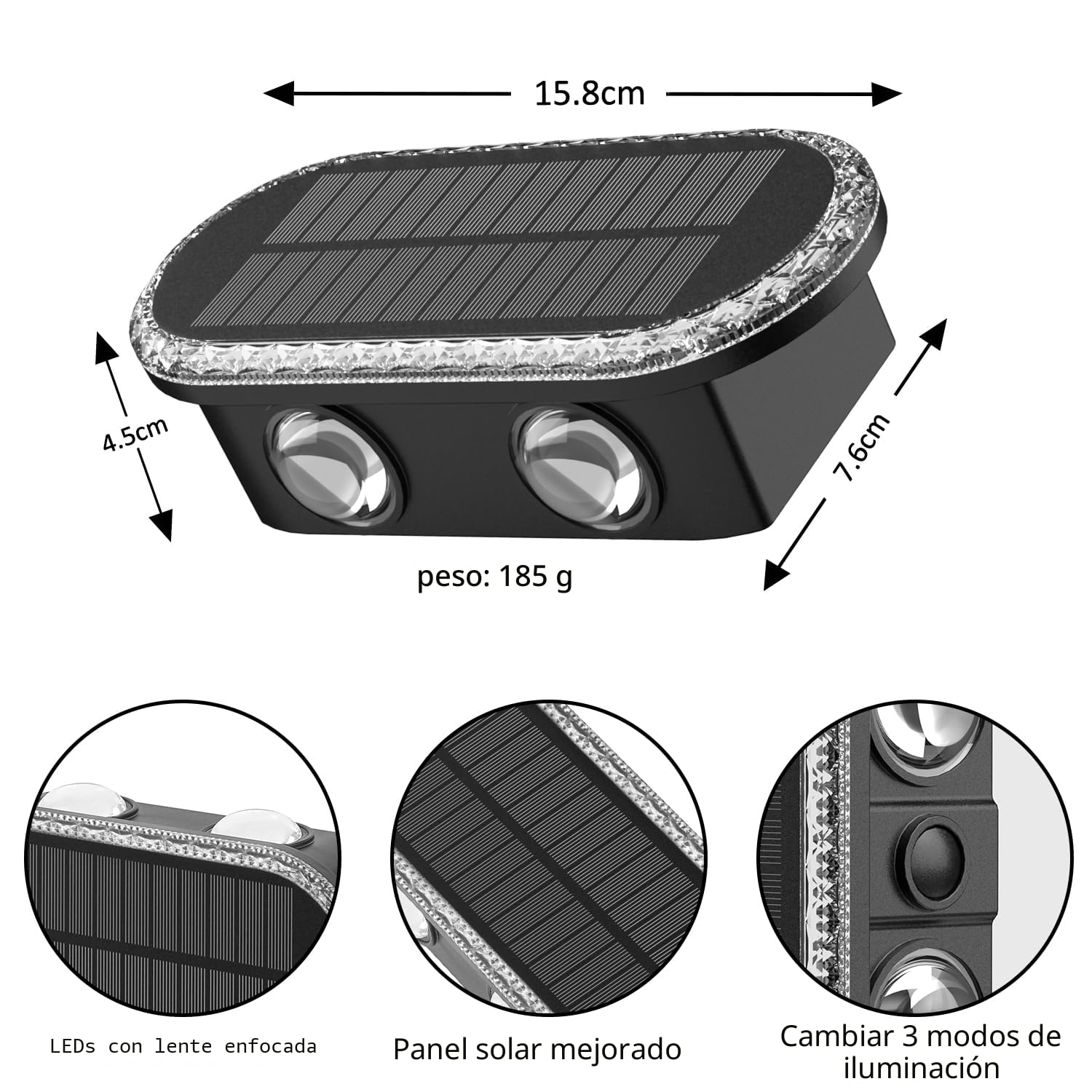 Aplique Solar Exterior Pared: Lámparas Solares Exteriores Arriba y Abajo - IP65 Impermeable Luces Solares Exterior para Jardin Garaje Cerca Muro (4 Piezas)