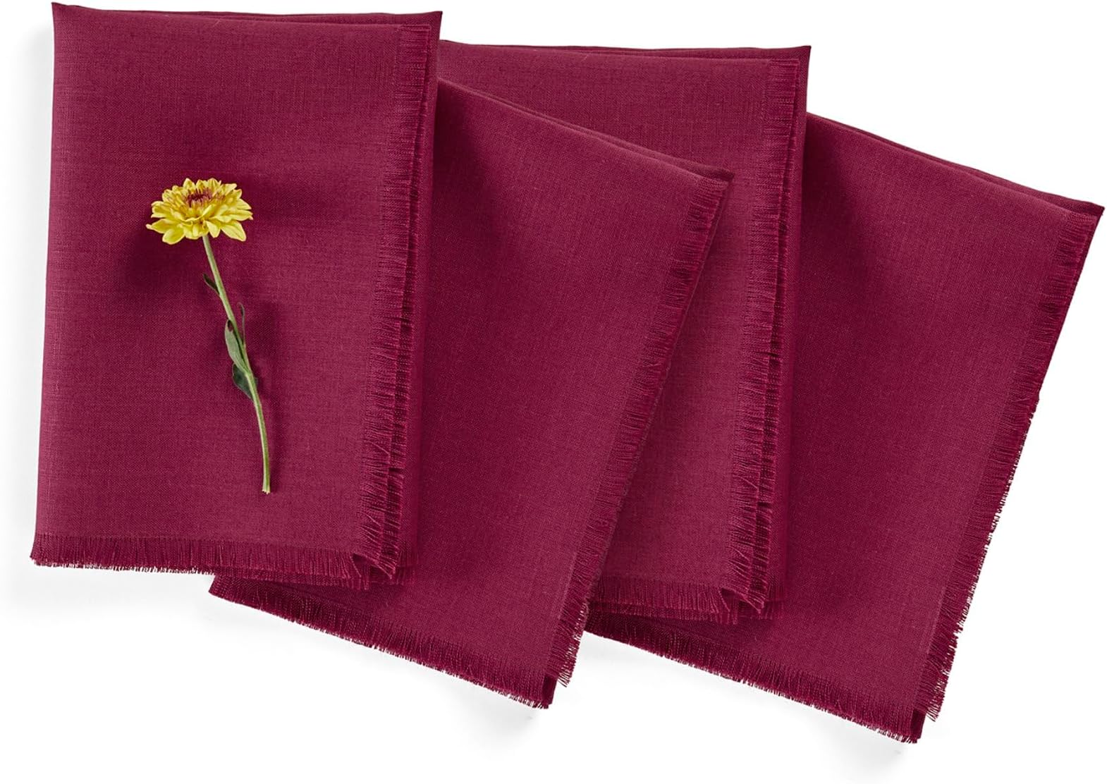 Solino Home Linen Fringe Cloth Napkins – 20 x 20 Inch Dinner Napkins Set of 4 – 100% Pure Linen Beet Napkins – Washable Fabric Napkins for Winter, Valentine's Day, Indoor, Outdoor