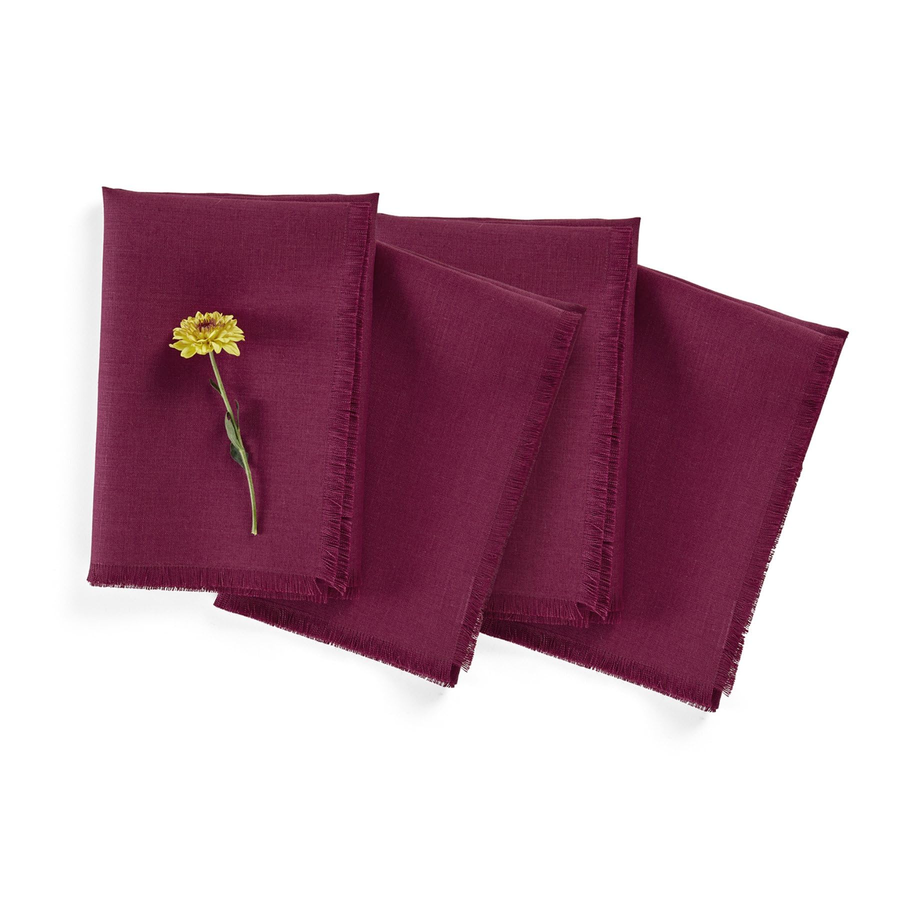 Solino Home Linen Fringe Cloth Napkins – 20 x 20 Inch Dinner Napkins Set of 4 – 100% Pure Linen Beet Napkins – Washable Fabric Napkins for Winter, Valentine's Day, Indoor, Outdoor