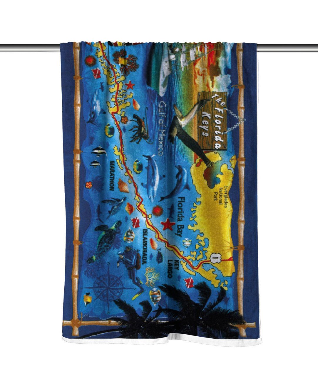 Gifted Parrot Florida Keys Map Velour Beach Towel