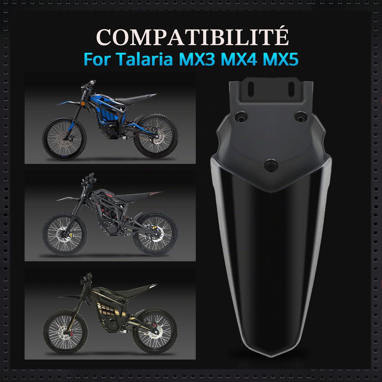 CHANGCHENG Garde-boue arrière pour Talaria - Garde-boue en plastique pour moto tout-terrain électrique Talaria Sting MX3 MX4 MX5 - Noir
