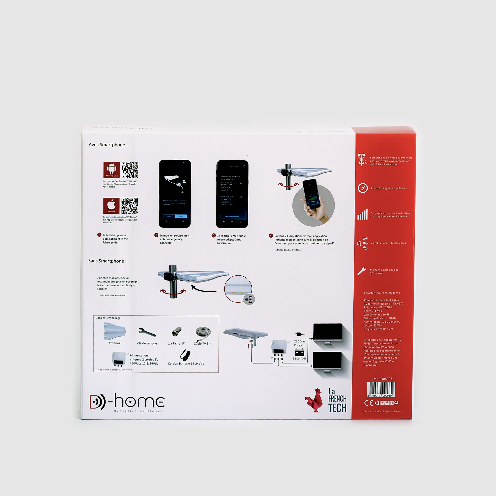 D-Home - Explorer Connect - Antenna TV collegata per Caravana, con amplificatore. Antenna TV Pilotabile con App Mobile per una ricezione ottimale. Installazione facile/chiavi in mano