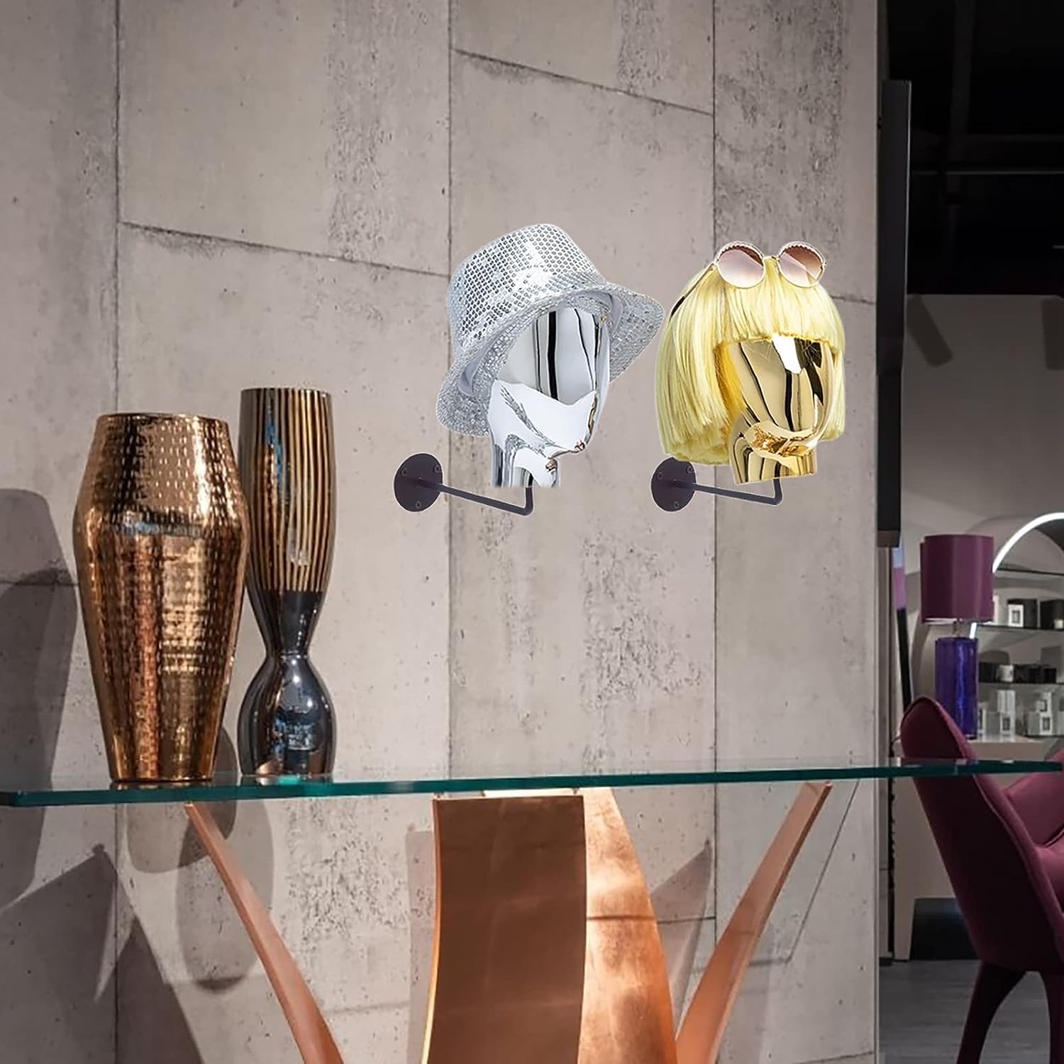 Wall-Mount Hat Display Stand, Wig Head Stands, Detachable Mannequin Head Stand, Durable Plastic Material - Image 2