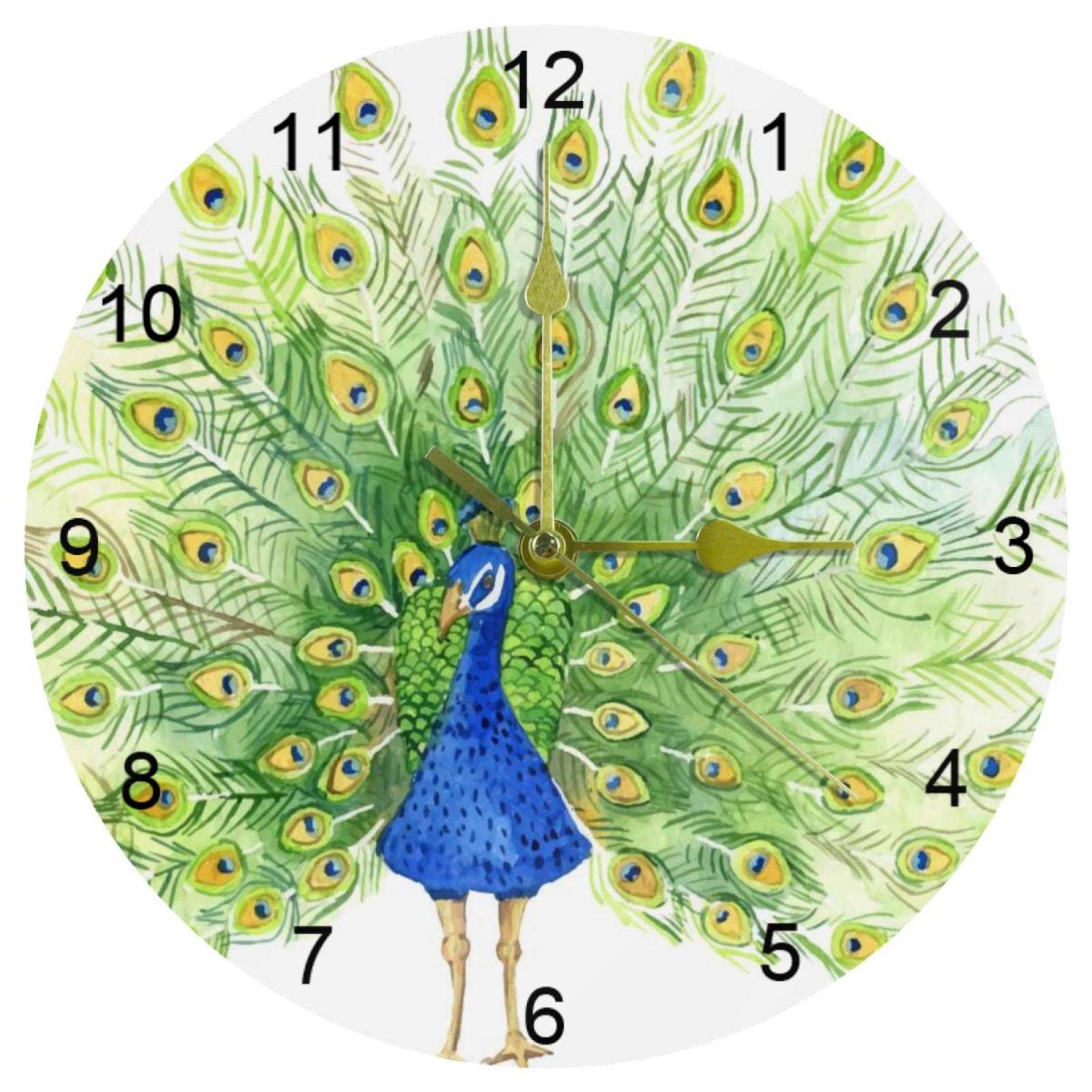 Horloge murale silencieuse de 25,4 cm avec chiffres arabes ronds style aquarelle pour cuisine