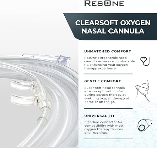 Miniatura 2 de ResOne Cánula nasal de oxígeno suave para adultos de 7 pies, 5 unidades, puntas curvas, tubos resistentes a los aplastamientos, tubos nasales,