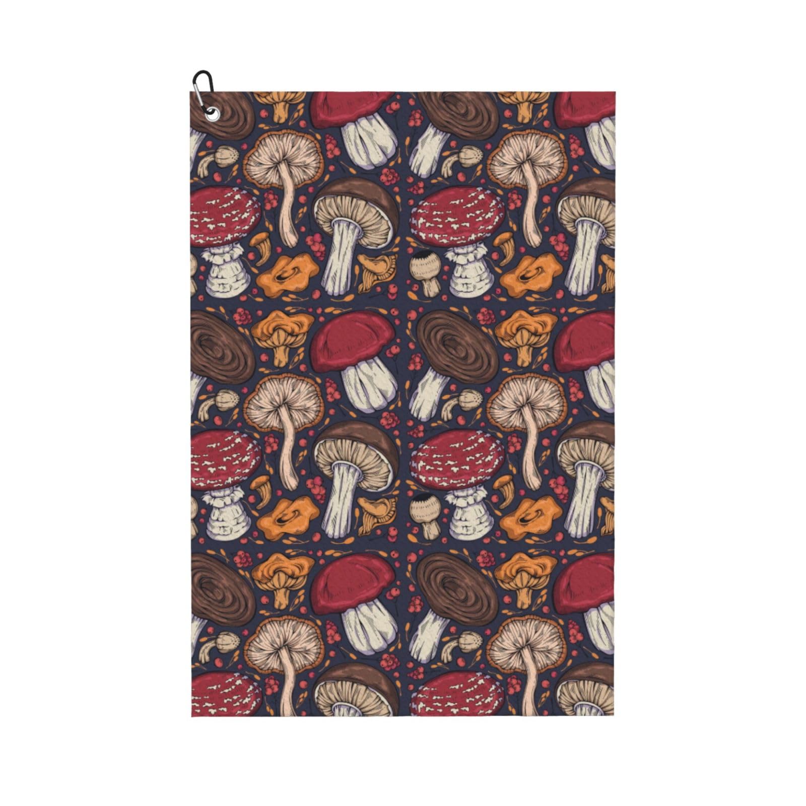 AOOEDM Wild Mushroom Print Golf Towel with Carabiner Clip Absorbent Microfiber Golf Towel for Cleaning Golf Ball Club Putter Iron for Golf Bag Trolly Belt Loop 16" X 24"