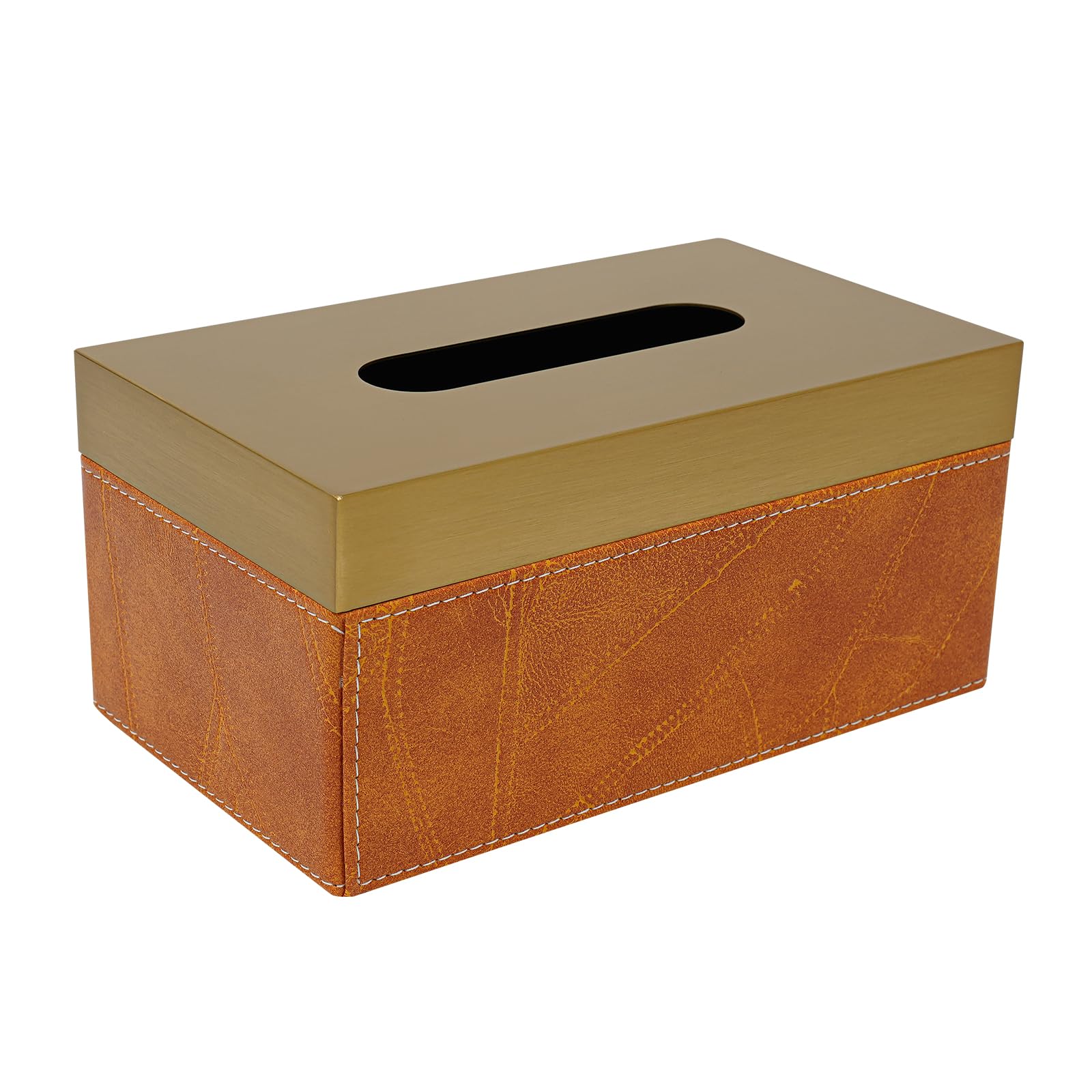 OUKANING Metalowe pudełko na chusteczki o wyglądzie skóry, galwanizowane wykończenie i złota pokrywa, nowoczesne wzornictwo 22 x 13 x 10,4 cm, do łazienki, salonu, biura (pomarańczowe)
