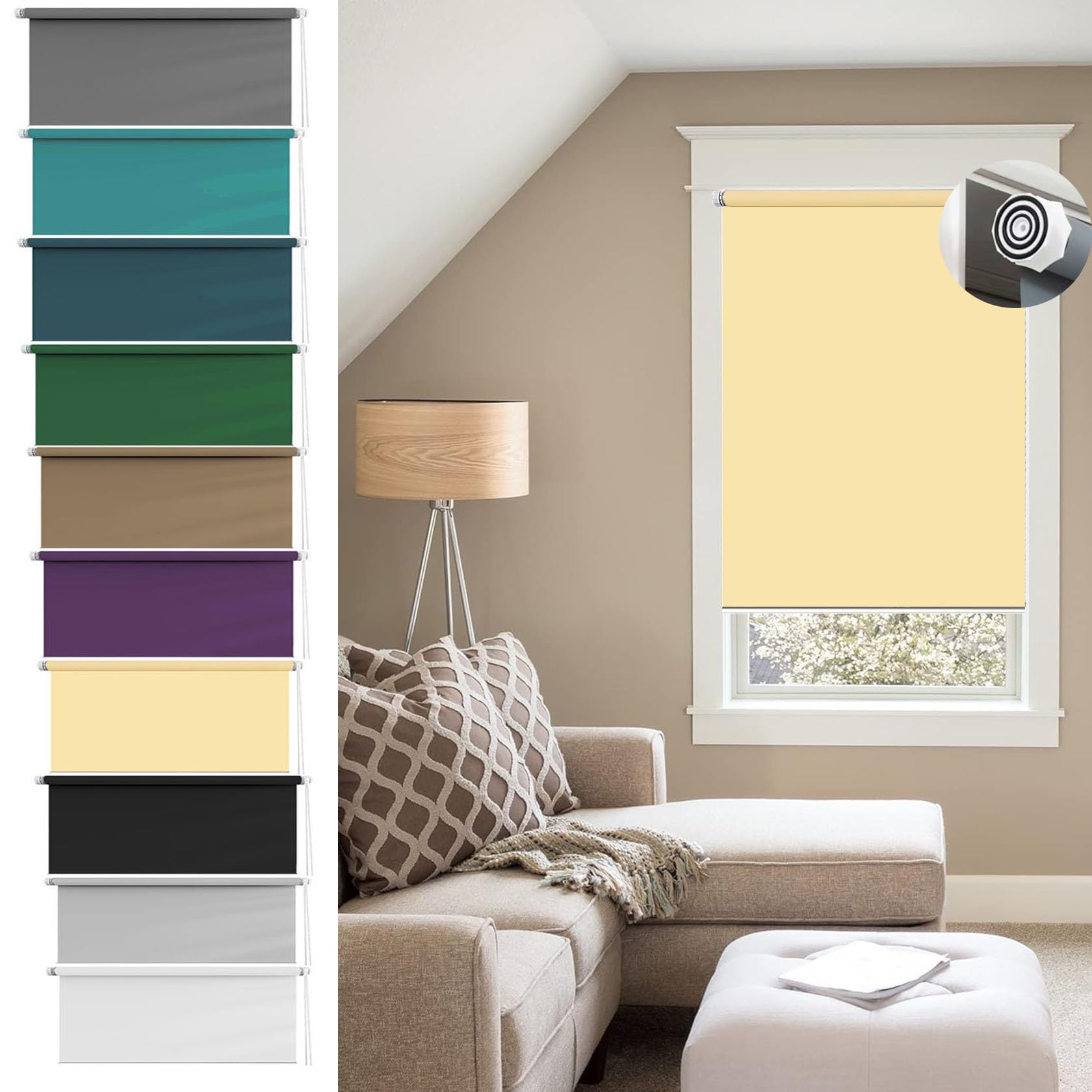 Tenda a Rullo Oscurante Klemmfix Senza Forare 45 x 150 cm Termica, Protezione Solare Tende a Rullo Giorno E Notte per Interni Con Supporto Klemmfix Per Ufficio,Bagno, Beige