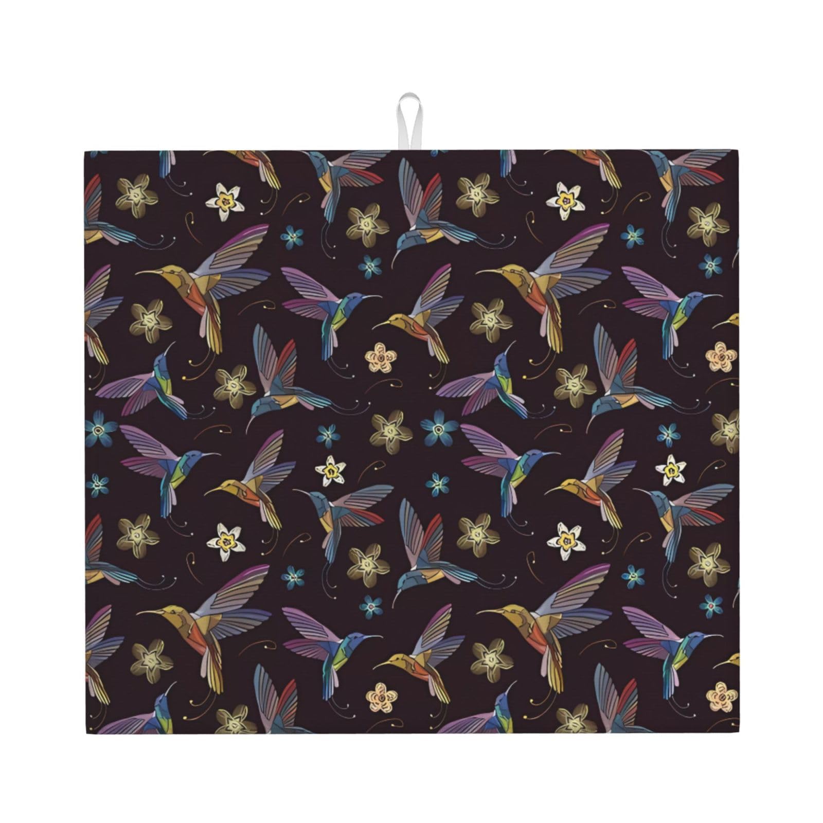 YYHHAOFA Flower Hummingbirds Embroidery Prints Kitchen Drying Mat – Absorbent Dish Throw for Countertops, Quick-Dry Non-Slip Layer with Stylish Prints, for New Homes