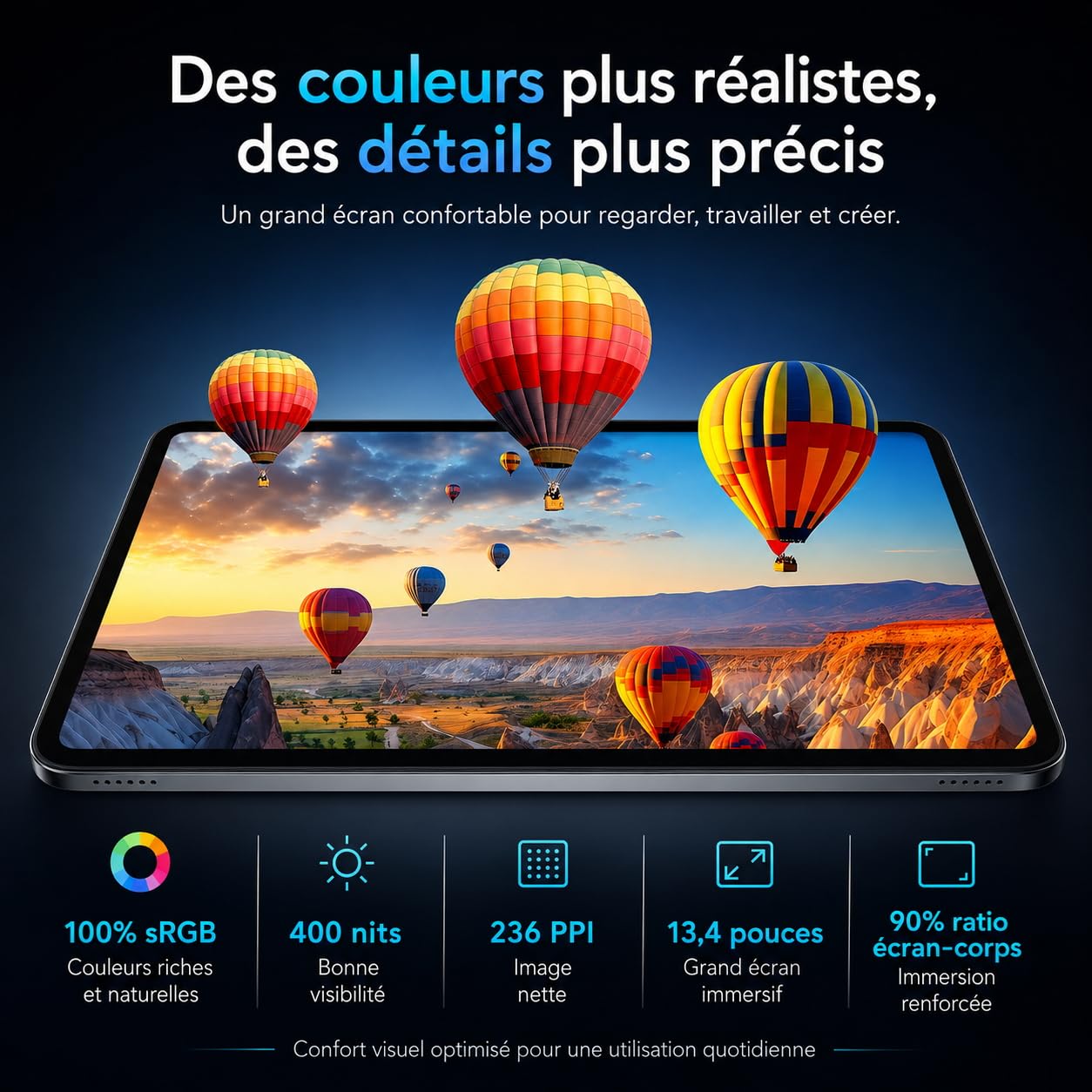 Tablette Android 16 13.4 Pouces 2K FHD+ 120Hz, 24Go+256Go(TF 2To), Octa-Core, Tablette Tactile avec Clavier et Souris, 8300mAh/18W, 16MP+8MP, Widevine L1/Gemini AI/Faciale ID/GPS, Garantie 3 Ans 1PCS