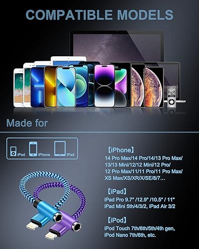 Miniatura 7 de Paquete de 2 adaptadores Lightning a 3.5mm Aux, adaptador de auriculares para iPhone con cable auxiliar Certificado Apple MFI adaptador de audio