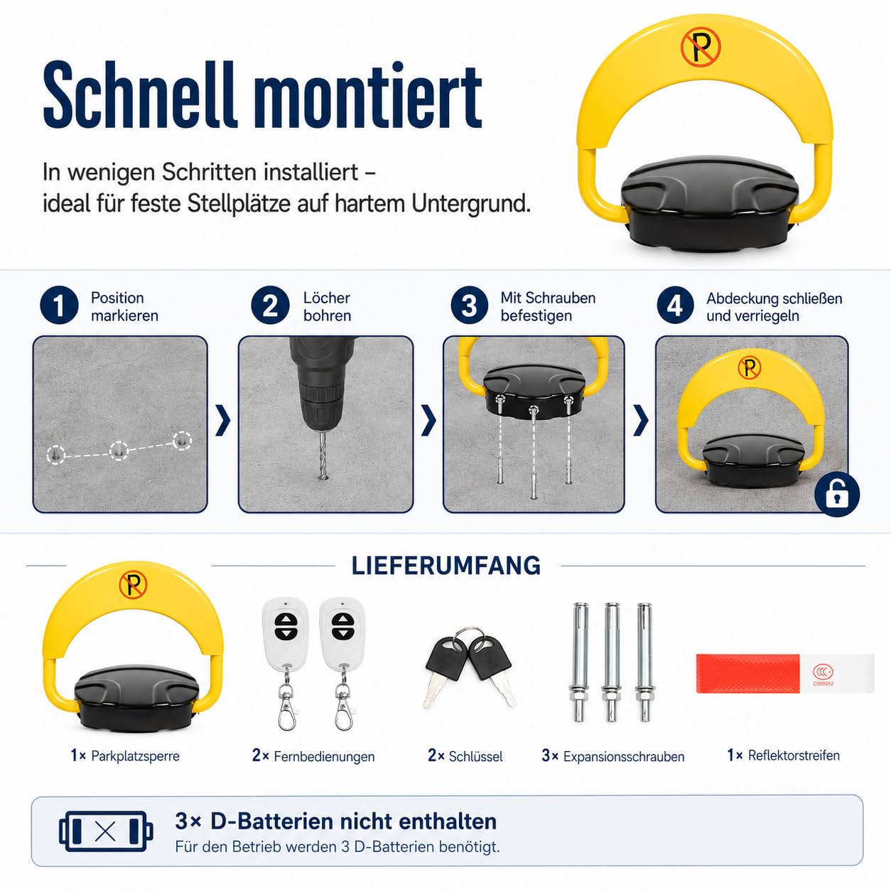 Barrière de parking électrique anti-collision 180° avec télécommande, étanche et pliable, jaune