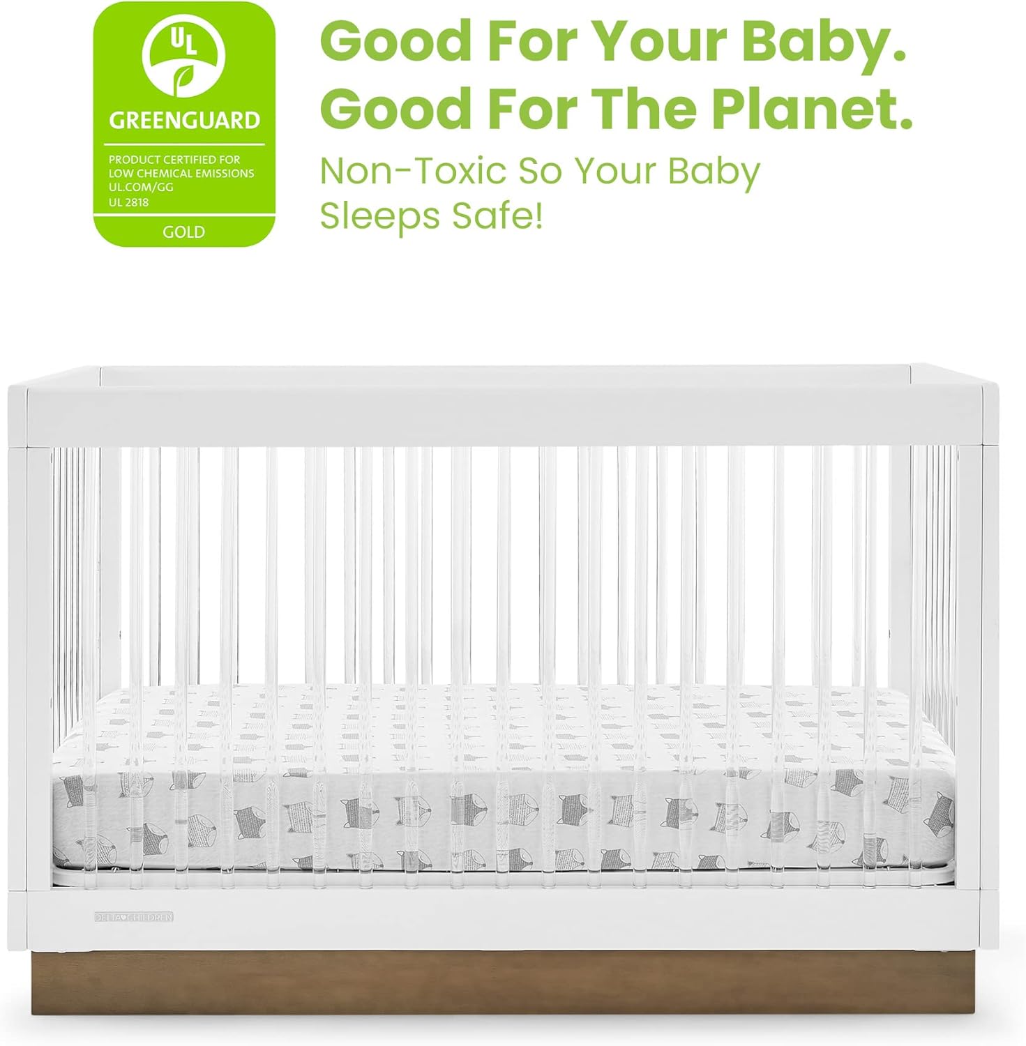 Delta Children James Acrylic 4-in-1 Convertible Crib - Greenguard Gold Certified, Bianca White/Acorn - Image 3