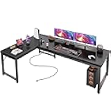 63 Inch L Shaped Desk with Power Outlets and USB-C Port, Reversible Computer Desk, Larger Office Corner Gaming Desk, 0.95 Inch Thicker Desktop, Metal Frame, for Home Office, Study, Black
