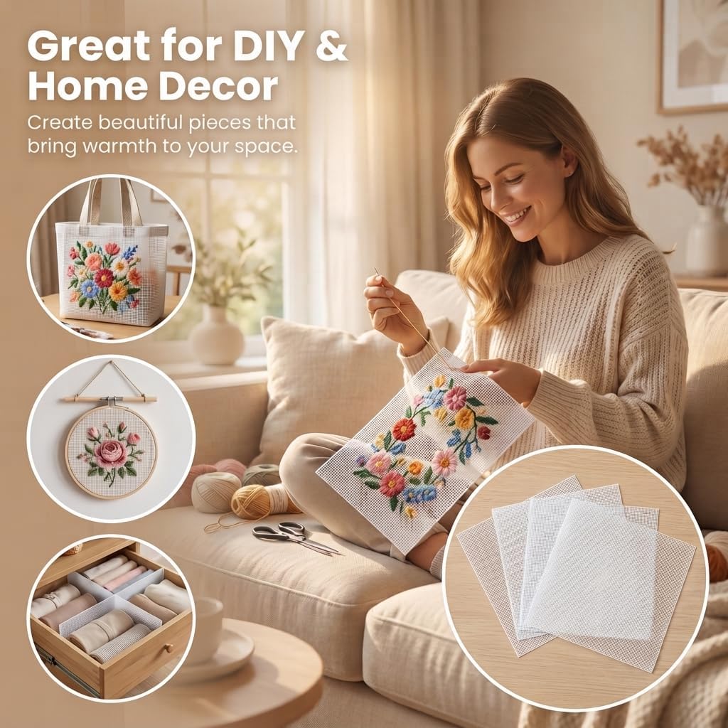7 Pcs 13 Mesh Needlepoint Canvas, Embroidery Blank White Cotton 4 Sizes