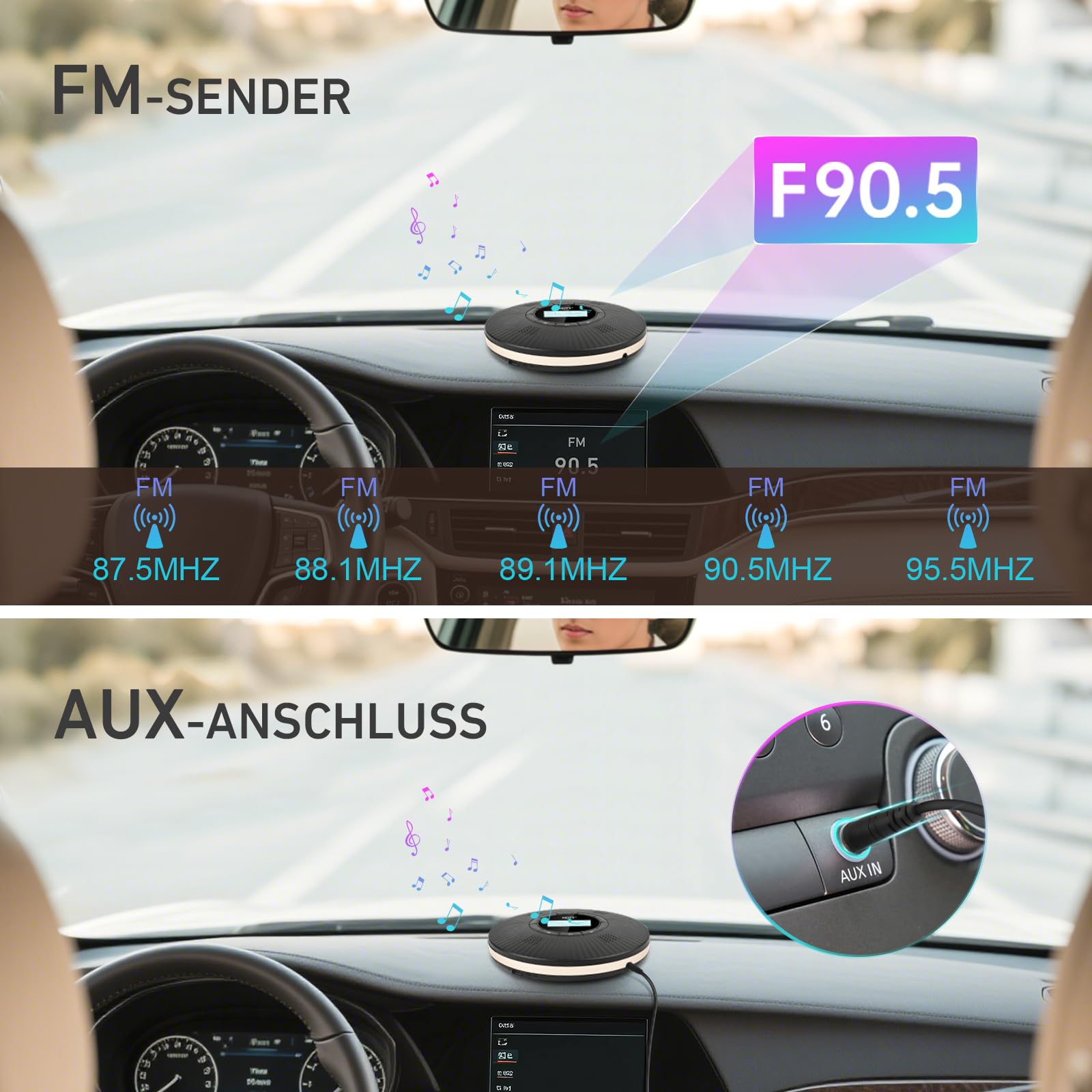 HOTT Tragbarer Bluetooth CD Player mit 4 Lautsprechern, FM-Transmitter & Anti-Skip, 1800mAh Akku mit Kopfhörern für Auto & Zuhause，Schwarz