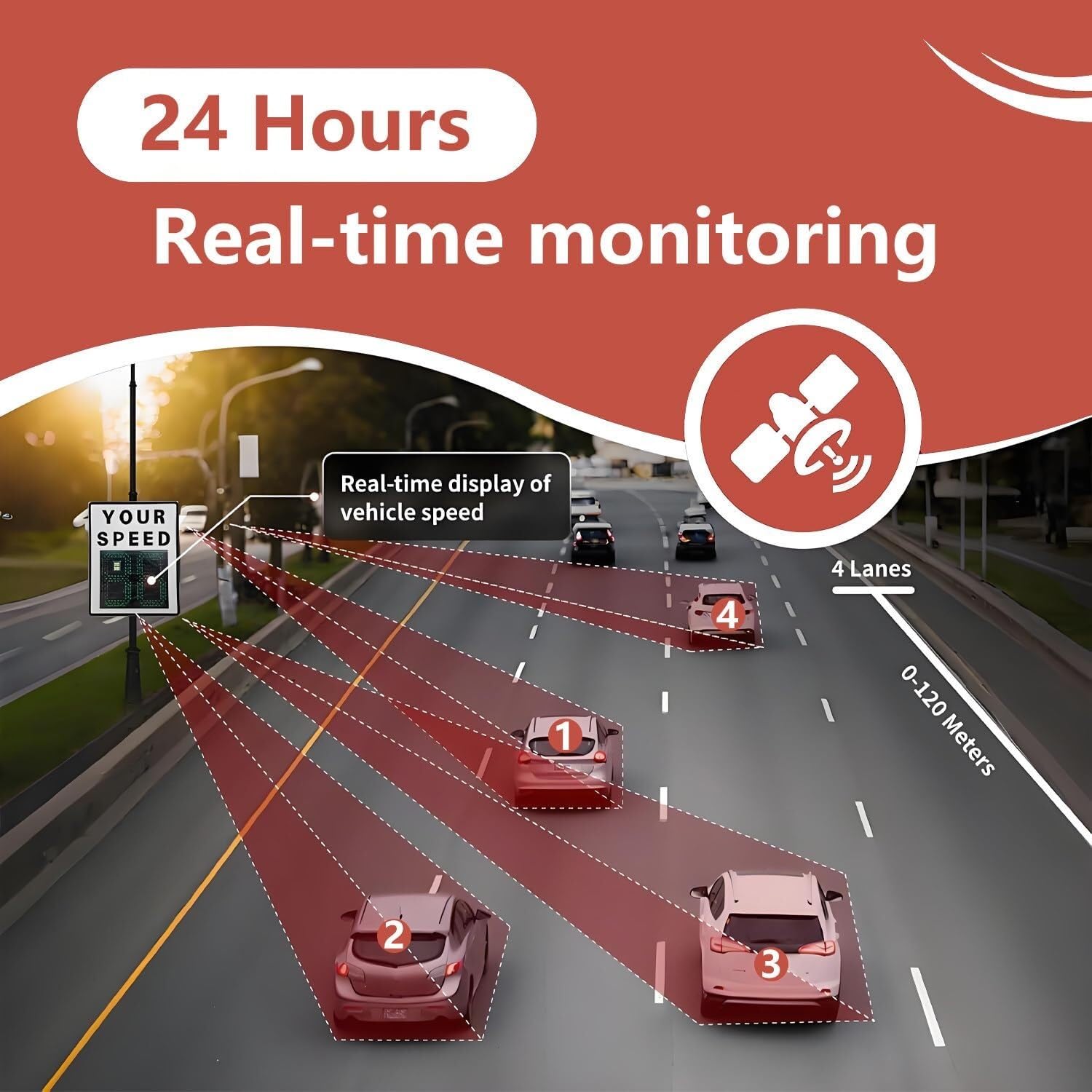Señales Digitales De Detector Velocidad Rader, Señal Visualización Radar LED con Energía Solar, Resistente Al Agua Ip65, Límite Máximo Ajustable For Seguridad Vial(Yellow,24”*35“)
